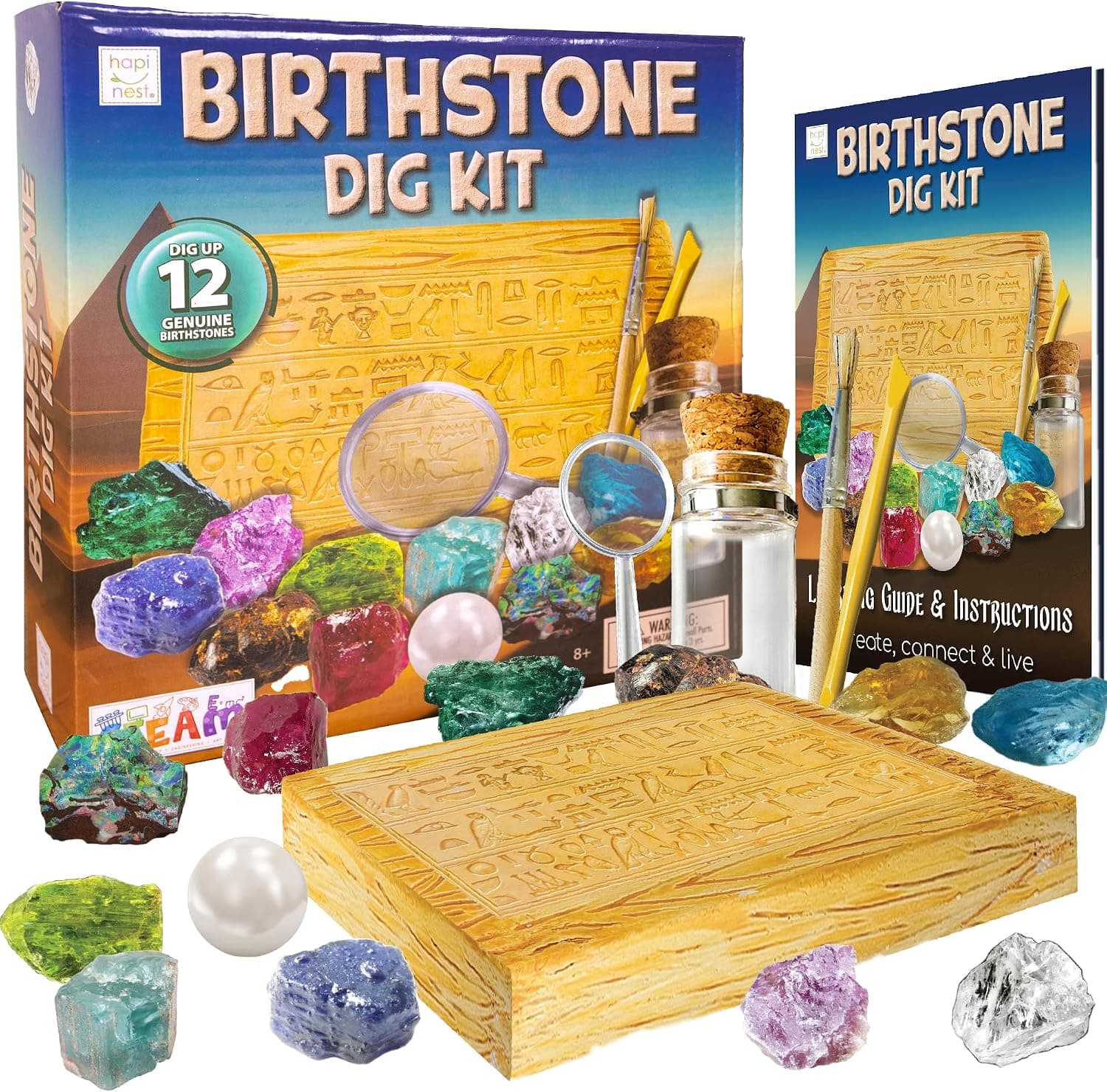 Hapinest Birthstone Dig Kit for Kids | Excavate 12 Gemstone Crystals | Geology Science Toys for Boys and Girls