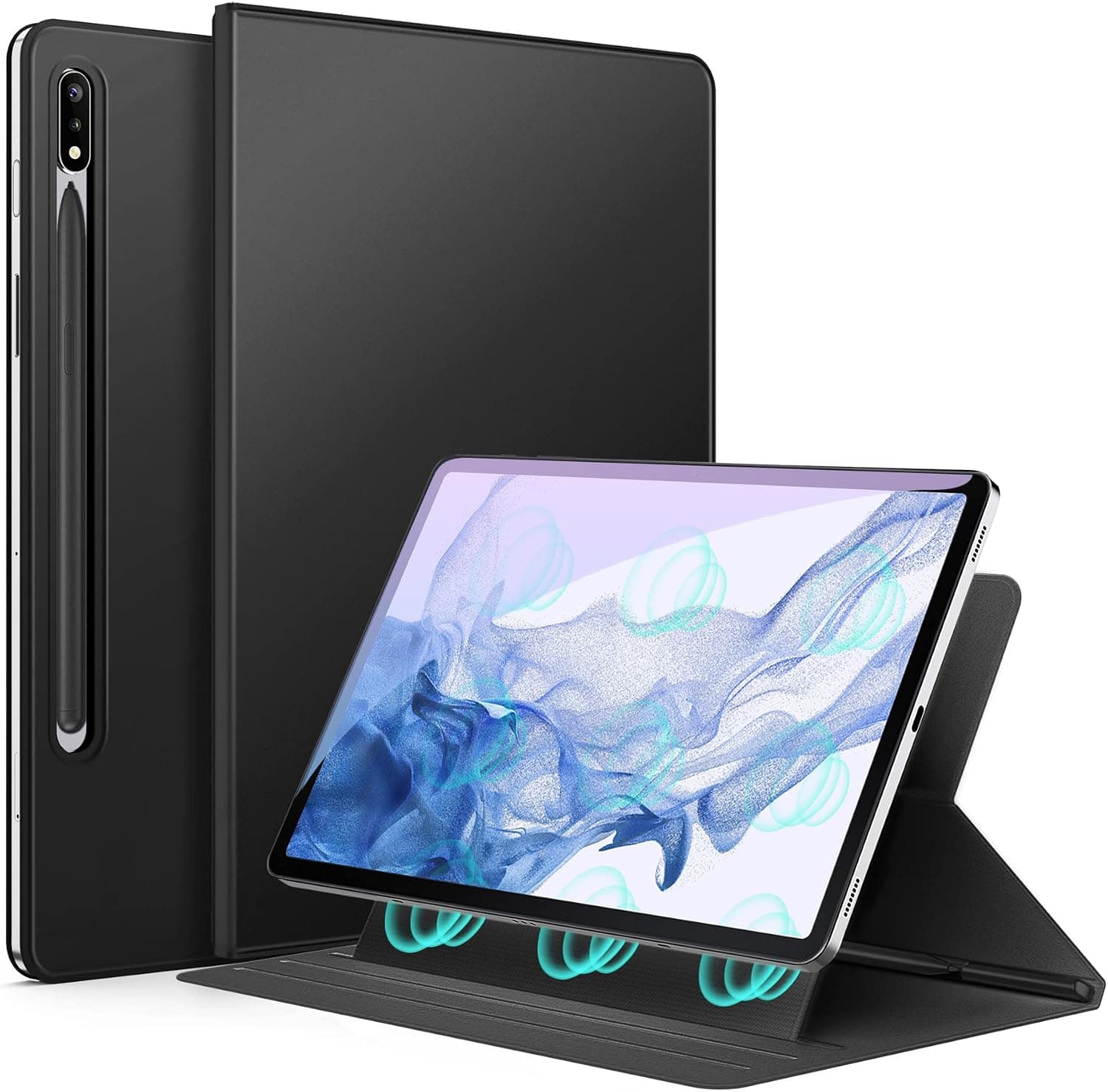 Ztotop Case for Samsung Galaxy Tab S7 FE/S8 Plus/S7 Plus 12.4 Inch 5G Case, Magnetic Backing Slim Lightweight Cover with S Pen Holder, Stand Case for 12.4" Samsung Tablet S8+/ S7 FE/ S7+, Black