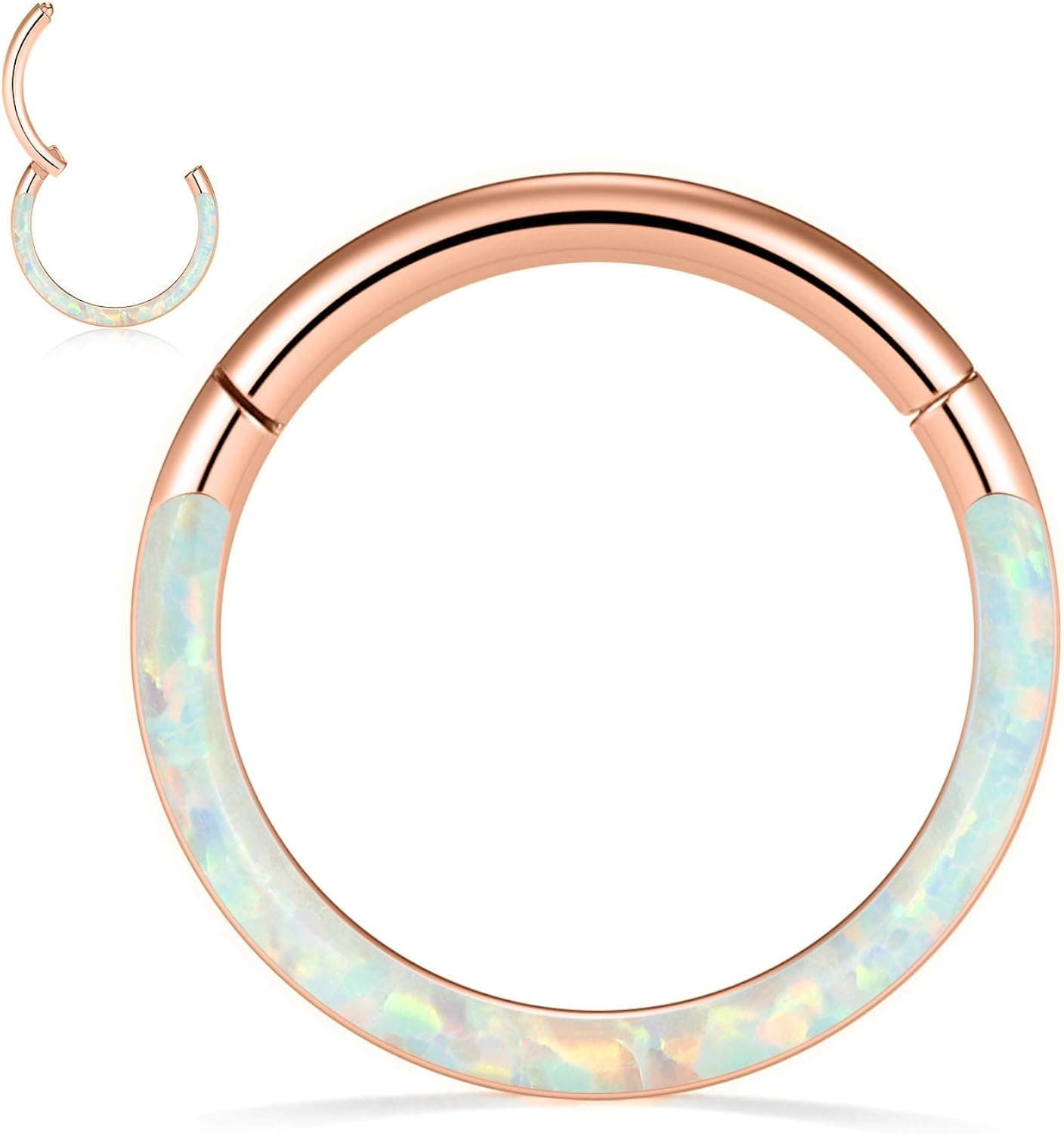 PEAKLINK 16G 18G 316L Stainless Steel CZ/OPAL Septum Piercing Septum Clicker Ring Hinged Nose Ring Daith Earrings Conch Piercing Jewelry Helix Cartilage Tragus Lobe Belly Hoop Earring