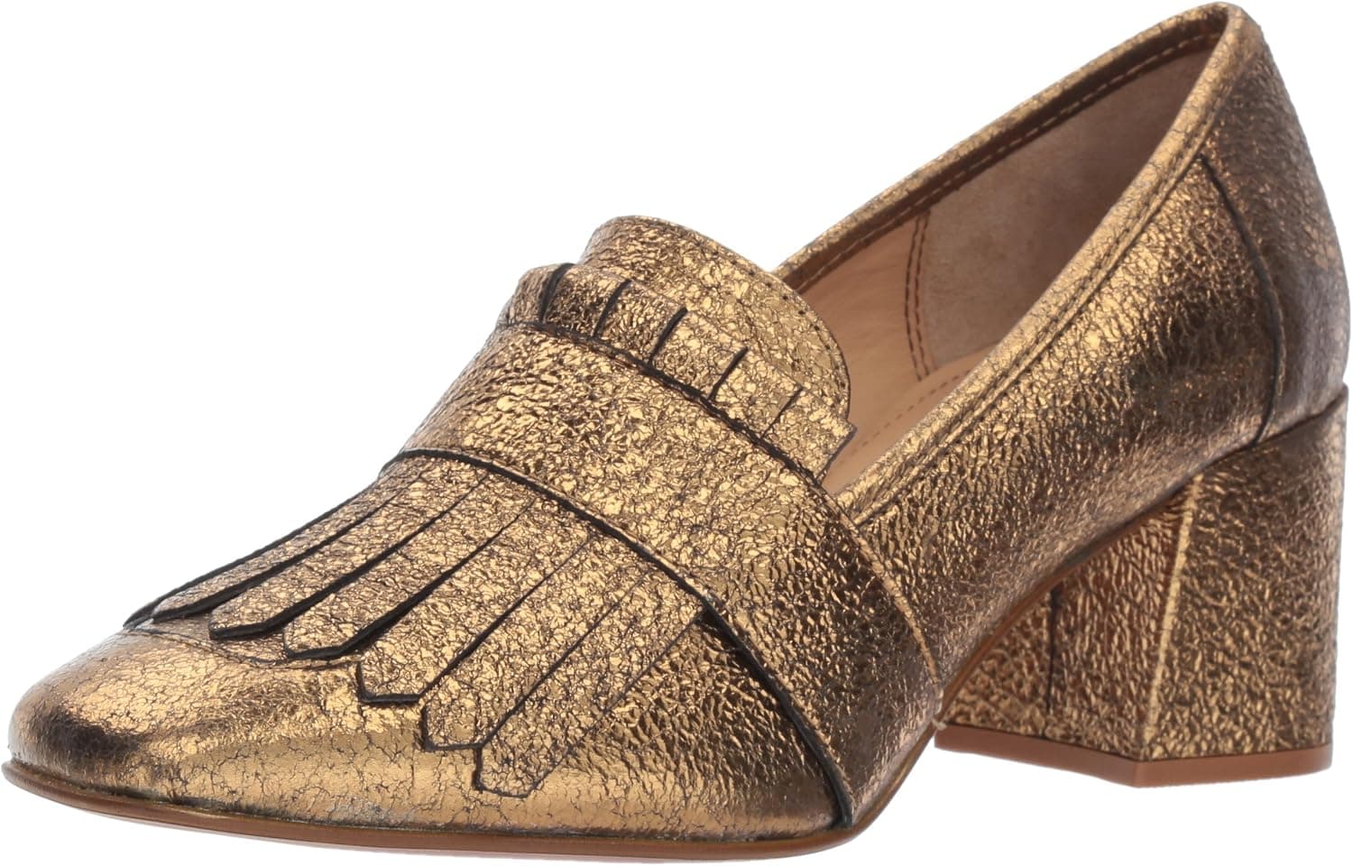Kenneth Cole Women's Macey Kiltie Toe Dress Pump Tumbled Leather, Gold, 8.5 M US