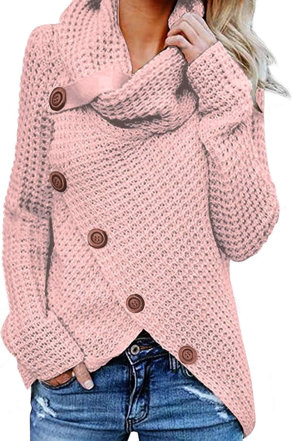 Asvivid Women's 2023 Spring Fashion Turtle Cowl Neck Long Sleeve Wrap Asymmetric Pullover Sweaters