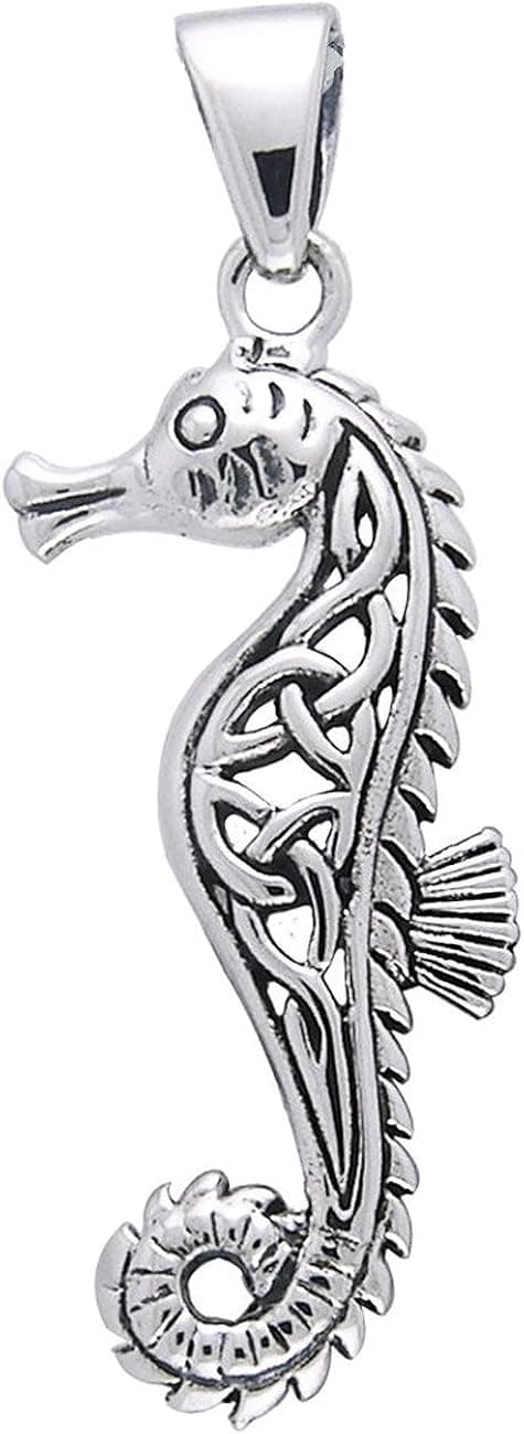 Sea Monsters - Hippocampus - Poseidon's Steed Seahorse with Celtic Knot Sterling Silver Pendant