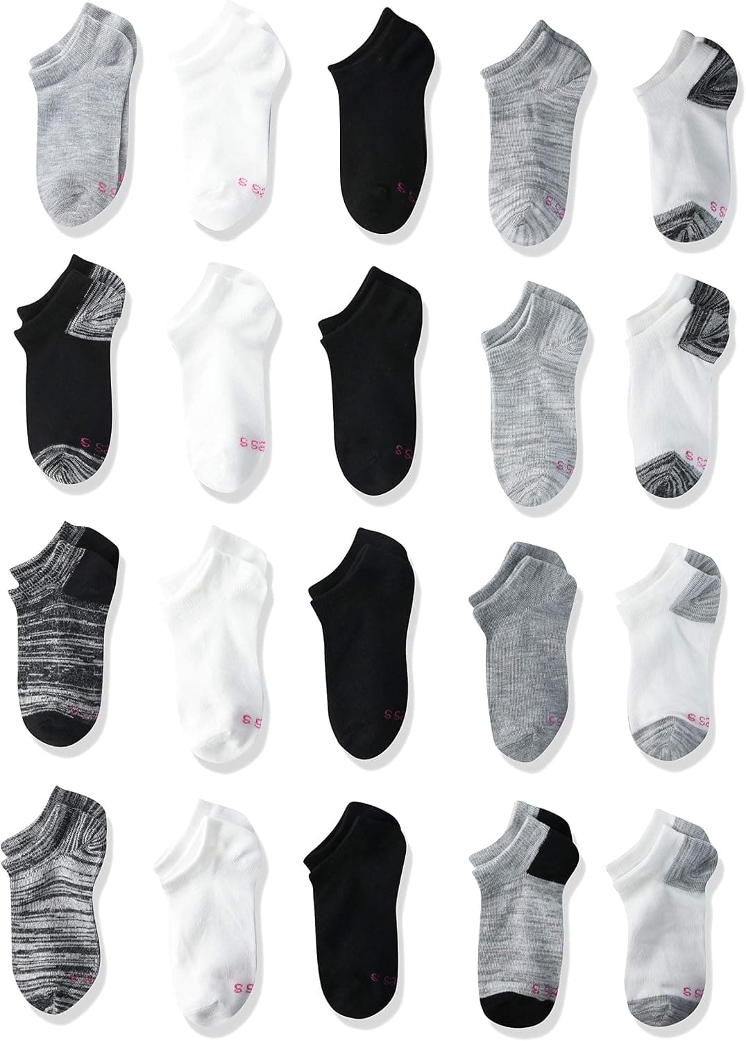 Hanes Girls' No Show Socks Super Value 20-Pair Packs