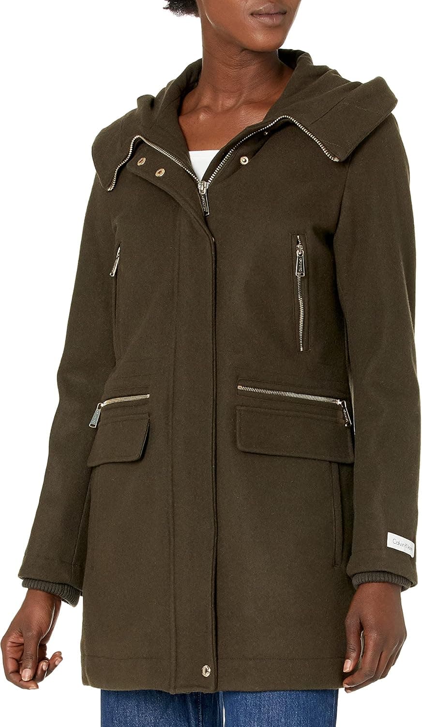 Calvin Klein Womens Zip Front Duffle Wool Coat