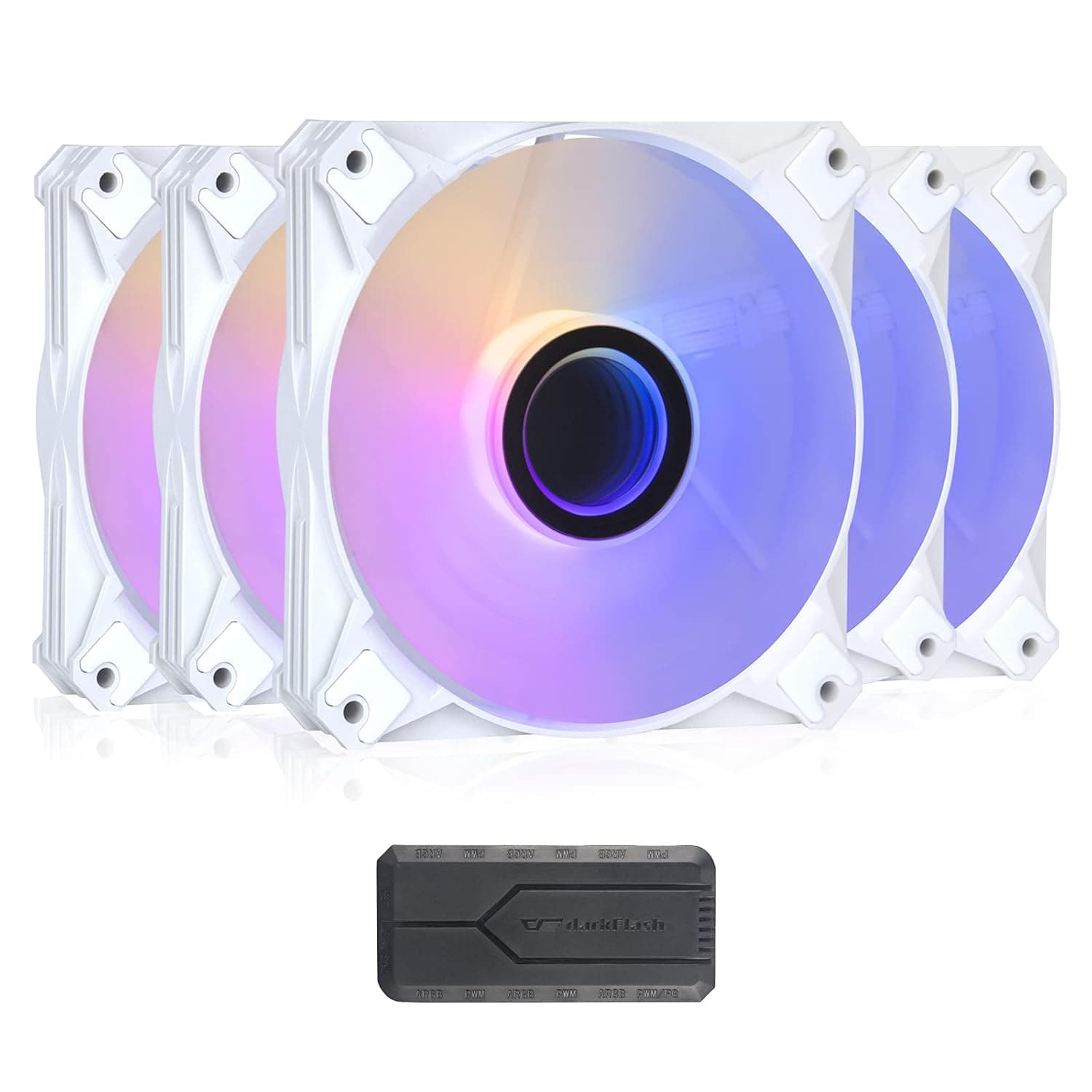 darkflash INF8 120mm ARGB PWM Case Fans with Controller for Pc Case Computer Cooling System 3Pin-5V Addressable RGB Motherboard SYNC Cooling Fan (5Packs White)