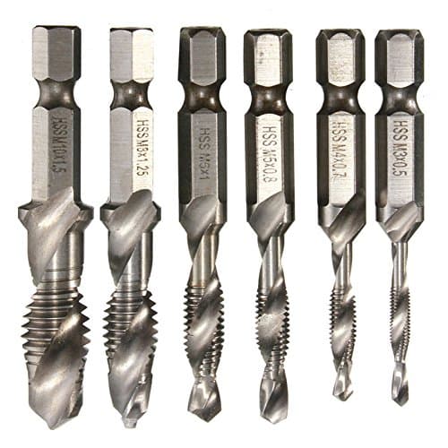 Drillpro 6pcs Combination 1/4" Hex Twist Tap Drill HSS M3-M10 Bit Screw Countersink BI112