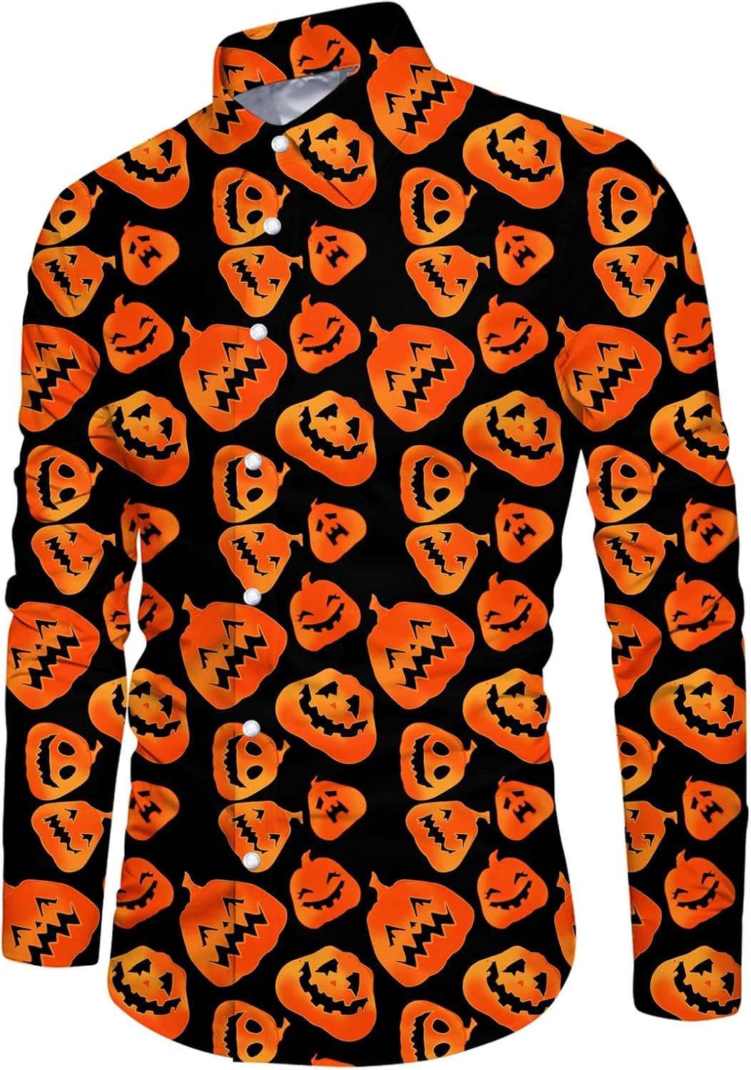 Fanient Mens Halloween Shirt Pumpkin Button Down Shirts Funny Long Sleeve Slim Fit Dress Bowling Costume L
