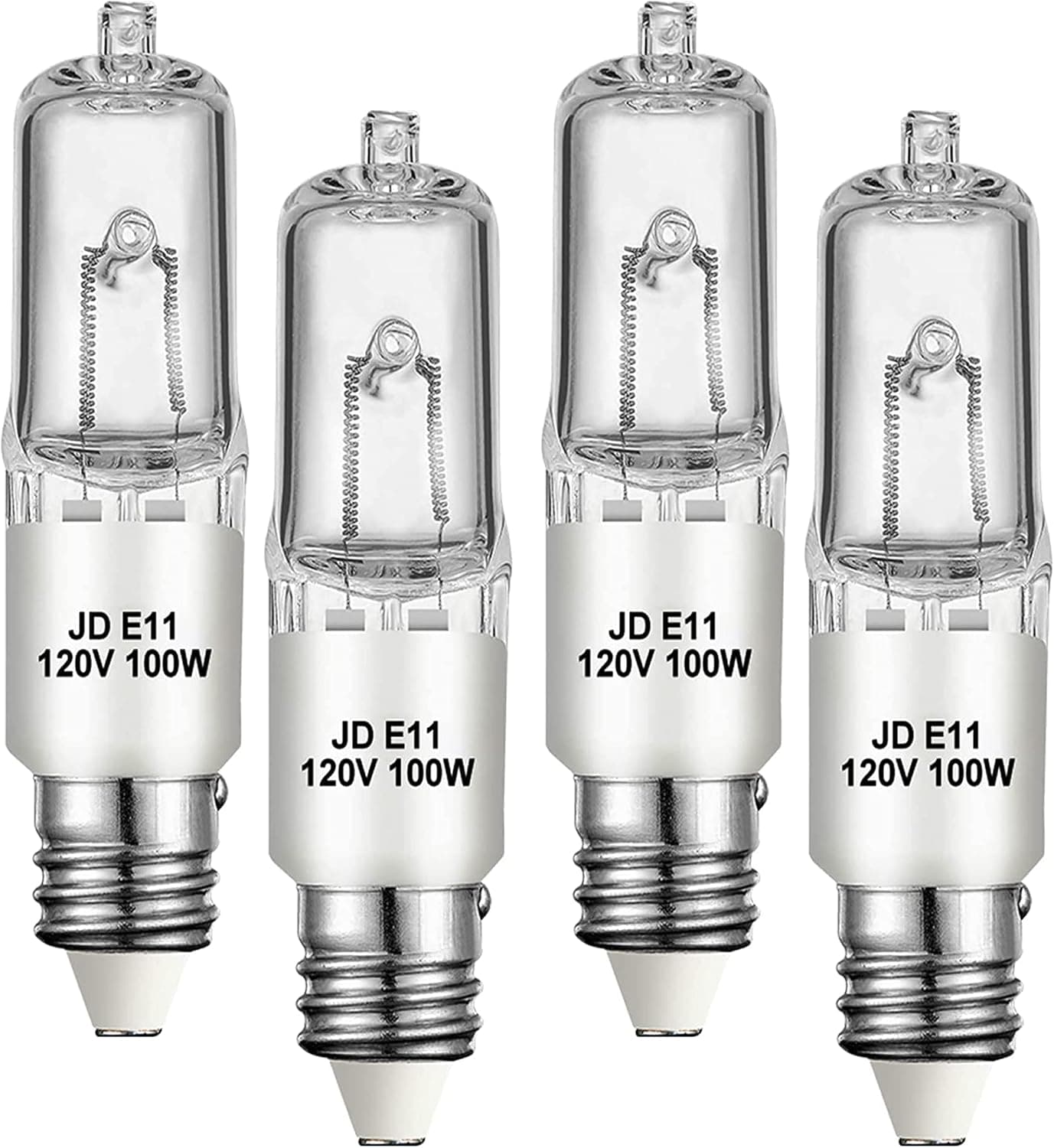 4 Pack JDE11 Bulb,120V 100W Halogen Light Bulbs,T4 Mini Base JD E11 Bulb ,Dimmable 2700K Warm White（Replacement E11 LED bulb）,for Chandeliers,Candelabra,Ceiling Fan, Table Lamps, Cabinet Lighting