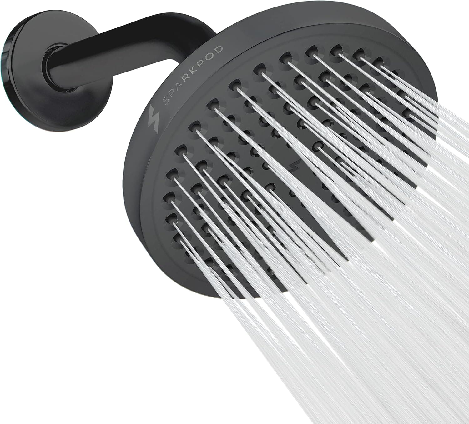 SparkPod 6" Rain Shower Head with 6" Shower Arm - High Pressure Rain - Luxury Modern Look - No Hassle Tool-less 1-Min Installation (Charcoal Grey)