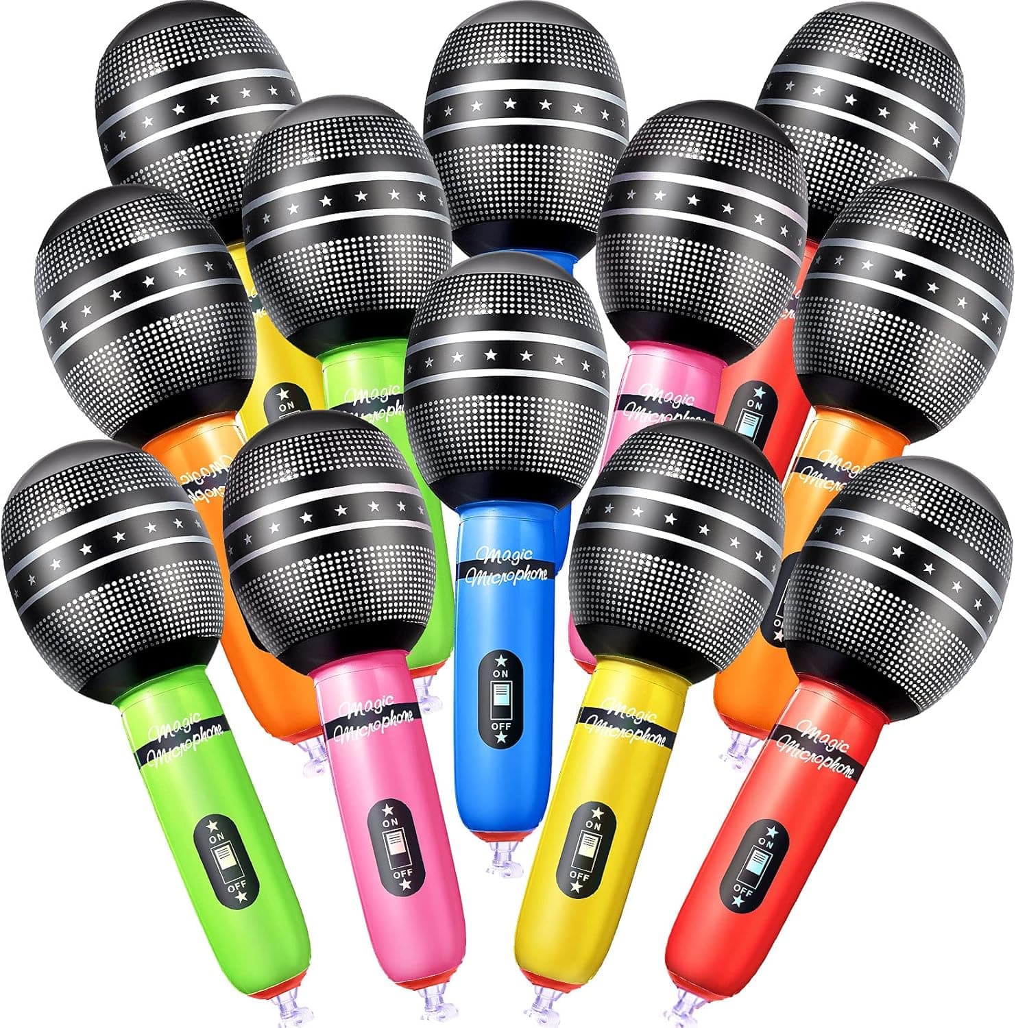 12 Pieces Inflatable Microphones Blow up Microphone Plastic Microphone Props Blow up Microphones Toys for Musical Concert Themed Party Role Play Stage Birthday Decoration Supplies (Random Colors)