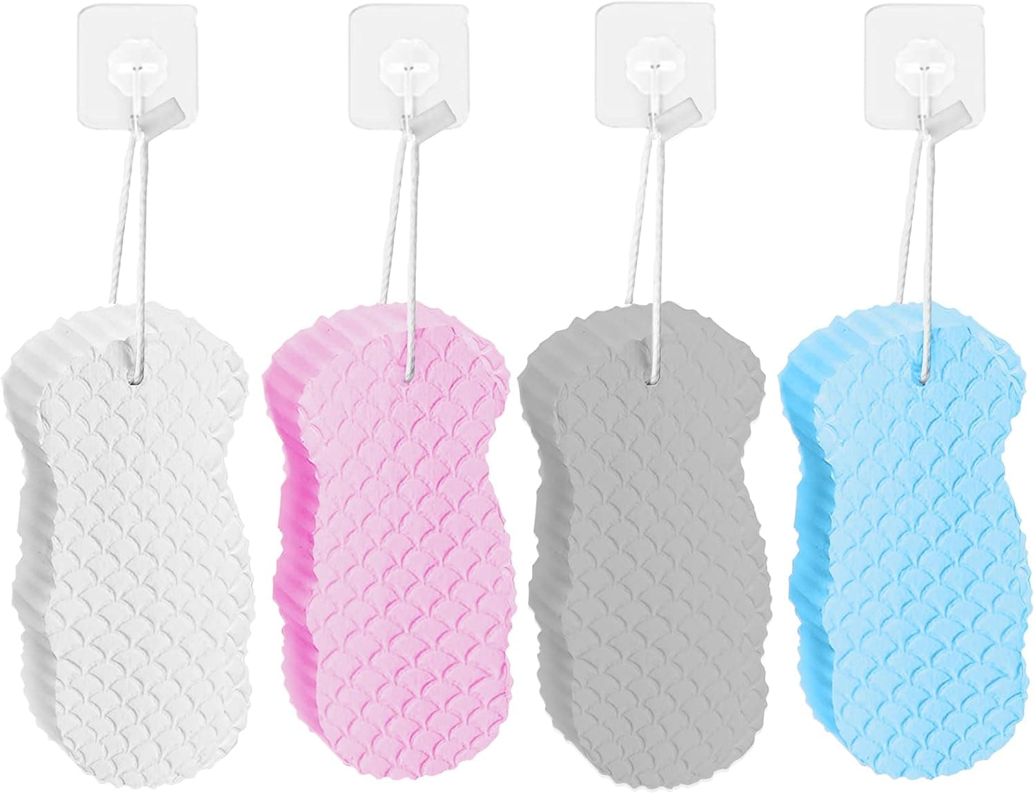 4Pcs Super Soft Exfoliating Bath Sponge, Ultra Soft Bath Body Sponge 3D Shower Brush, Reusable Shower Sponge Bath Sponge Dead Skin Remover Spa Scrub Exfoliator for Adults Kids Children Pregnant Women