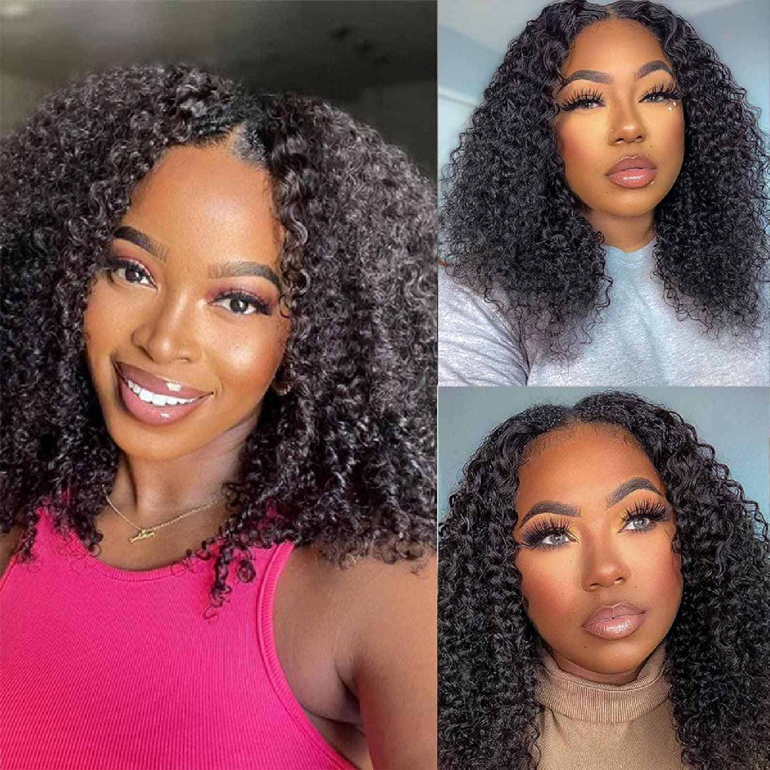 V Part Wig Human Hair Glueless Upgrade U Part Human Hair Wig 180% Density Kinky Curly Wigs for Black Women No Leave Out No Glue Beginner Friendly 9A 100% Brazilian Virgin Hair Natural Color 20 Inch