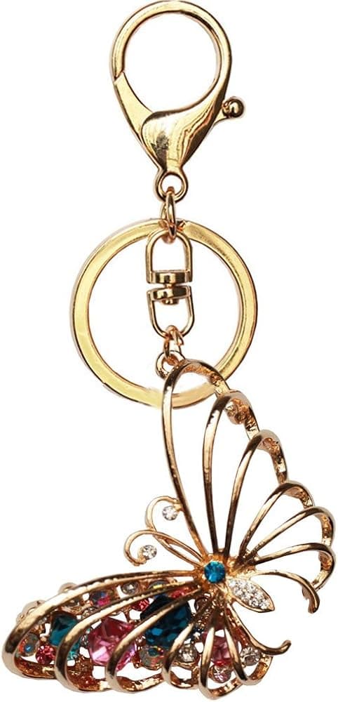 Bolbove Butterfly Keychain Blingbling Keyring Crystal Rhinestones Purse Pendant Handbag Charm