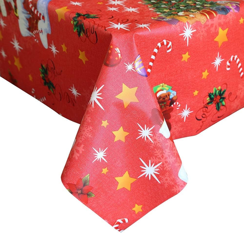 LEEVAN Heavy Weight Vinyl Rectangle Table Cover Wipe Clean PVC Tablecloth Oil-Proof/Waterproof Stain-resistant-54 x 54 Inch (Snowman-Red)