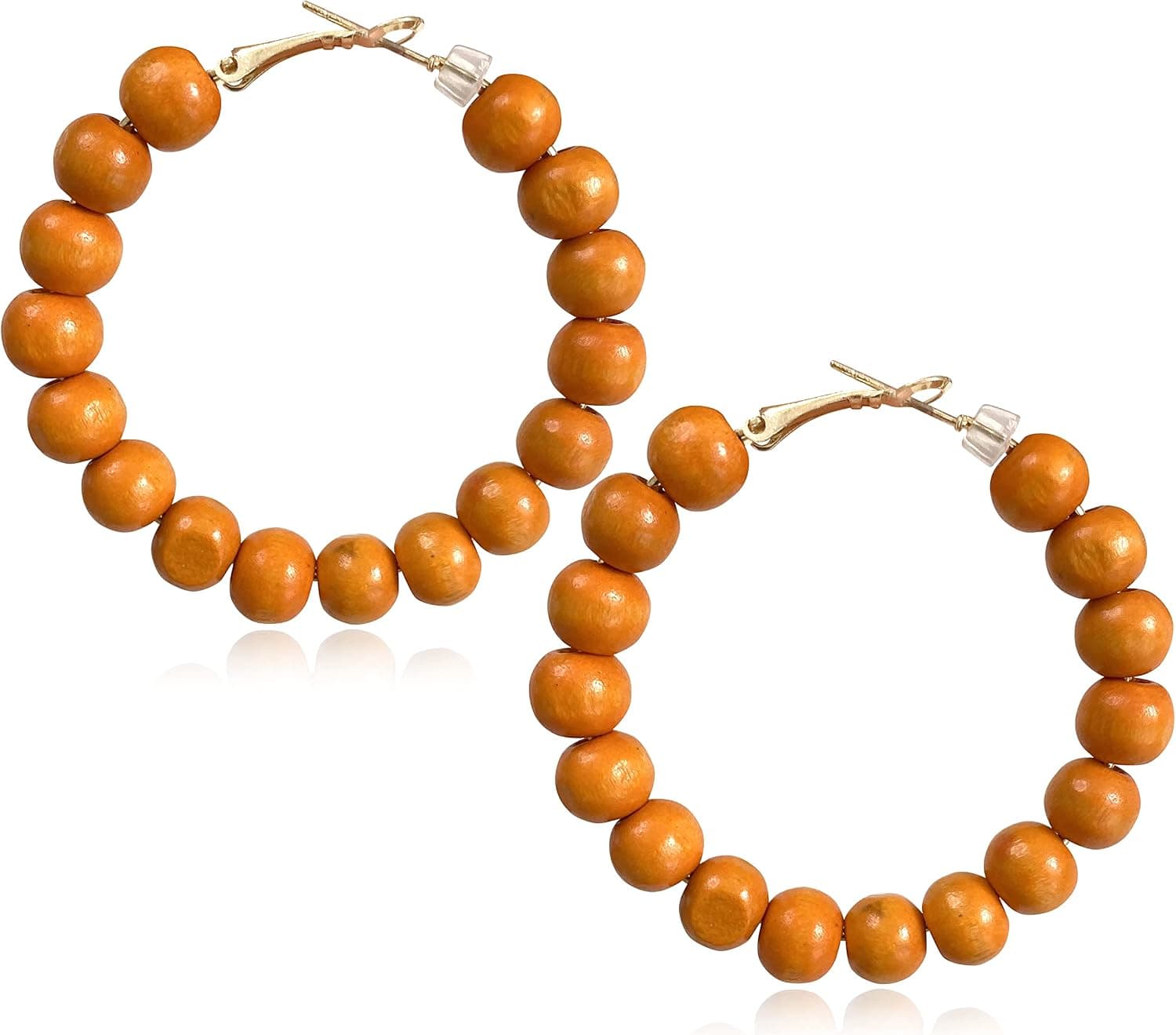 Handmade Nature Wooden Beaded Hoop Earrings Bohemian Minimalist Colorful Circle Round Wood Bead Earrings Vintage Chic Wooden Ethnic Dangle Drop Earrings for Women Girls Statement Jewelry Gifts