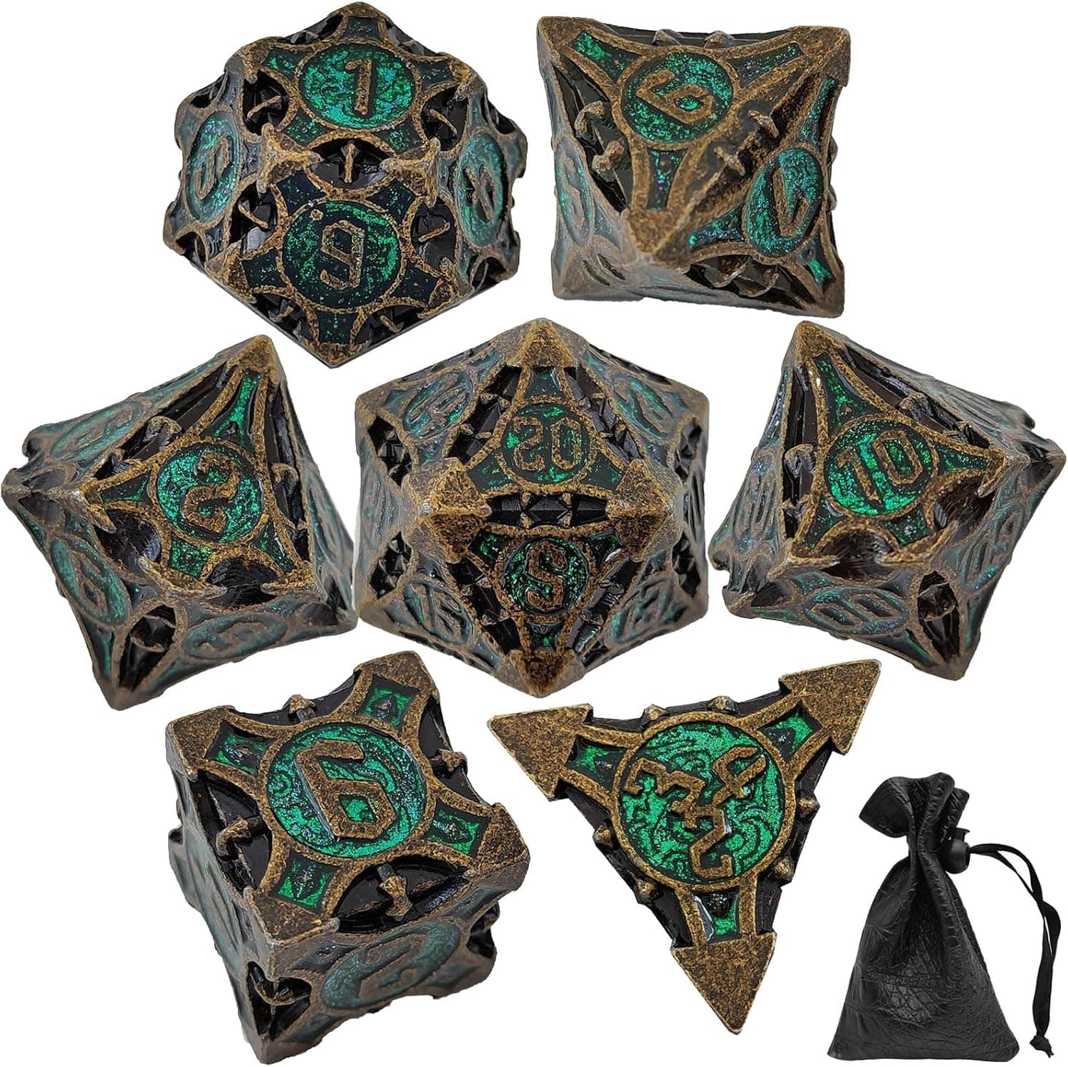 DND Dice Set Metal Polyhedral Dice Set Dungeons and Dragons Dice Large Role Playing Dice D&D Dice MTG RPG Pathfinder D and D Dice Board Games D20 D12 D10 D8 D6 D4 Black Green