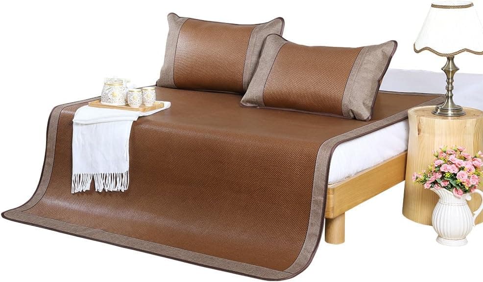 Aimjerry Full Size Rattan Mattress Topper Pad Cooling Summer Sleeping Mat and Pillow Shams Sets
