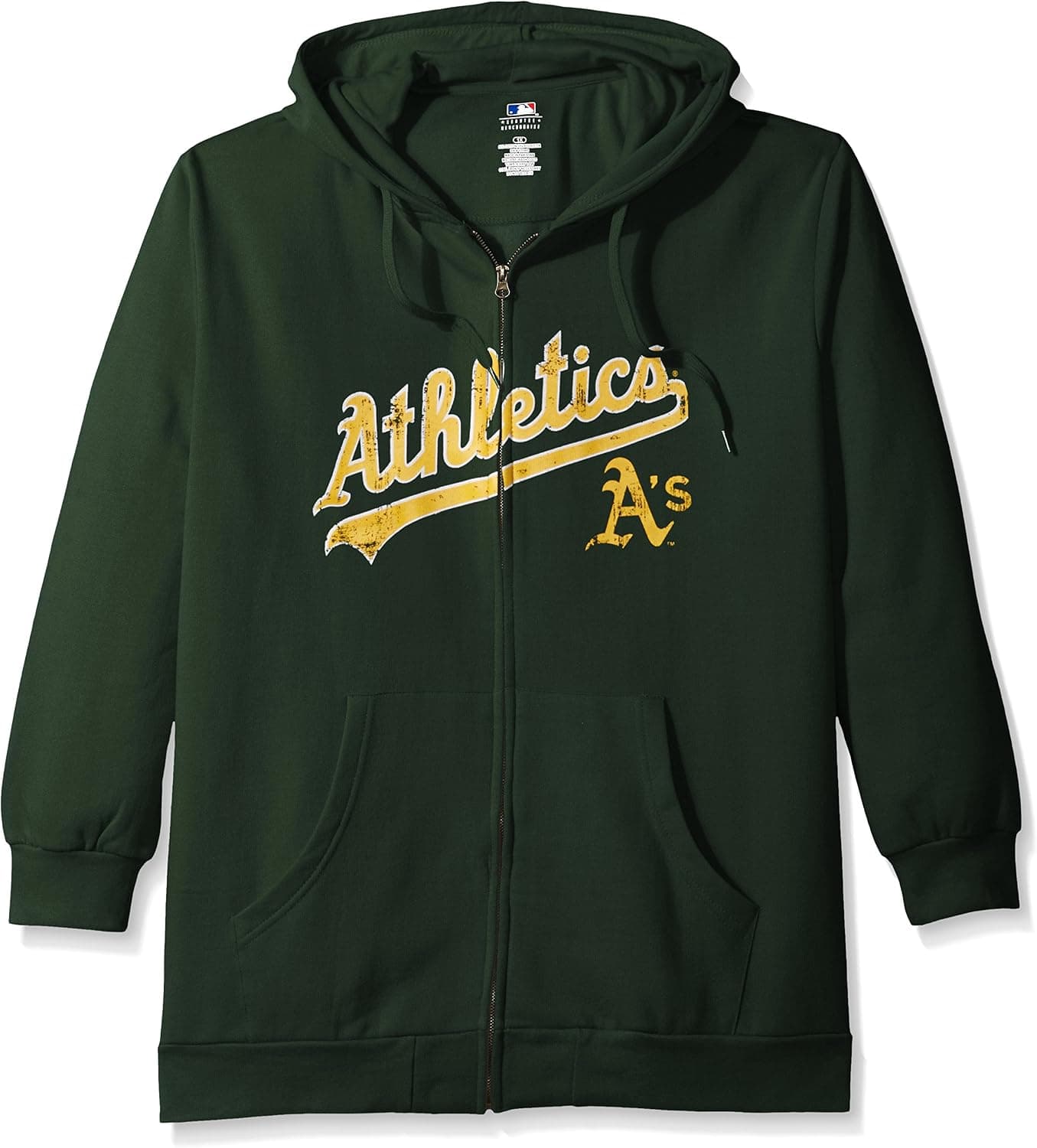Profile Big & Tall MLB Oakland Athletics Women's Team Full Zip Fleece Hoodie with Distress Word Mark on Chest, 1X, Dark Green