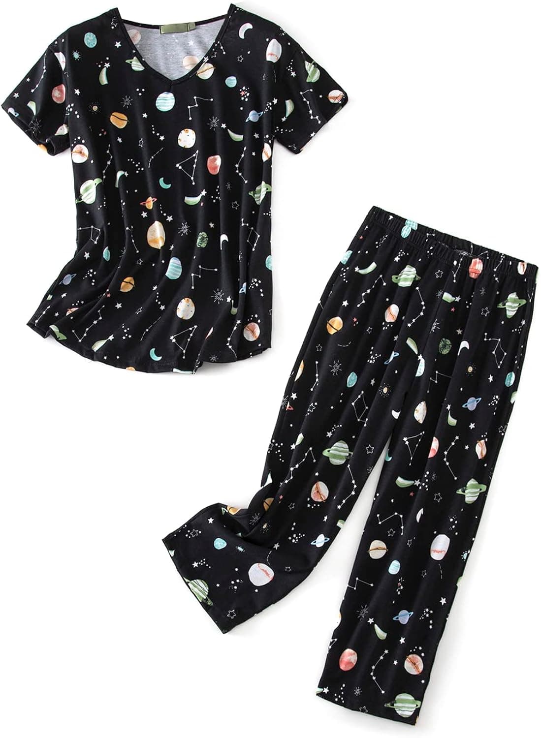 QUCH Womens Pajama Sets Plus Size Sleepwear Tops with Capri Pants Cotton Pajamas Set for Women Soft Comfy Cute Pj Sets