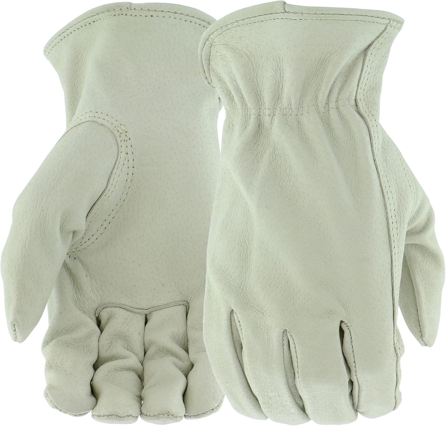 Boss Men's Grain Pigskin Leather Driver Work Gloves, Tear Resistant, Keystone Thumb, Shirred Elastic Wrist