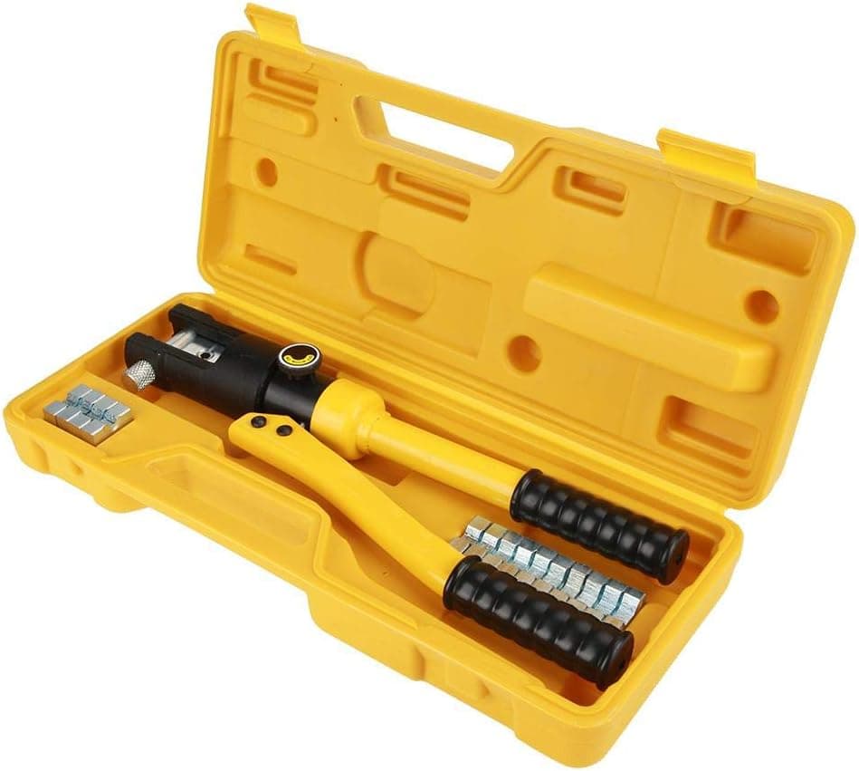 Hydraulic Wire Crimper, 10Ton Hydraulic Wire Battery Cable Lug Crimper Terminal Crimping Tool with 7 Dies