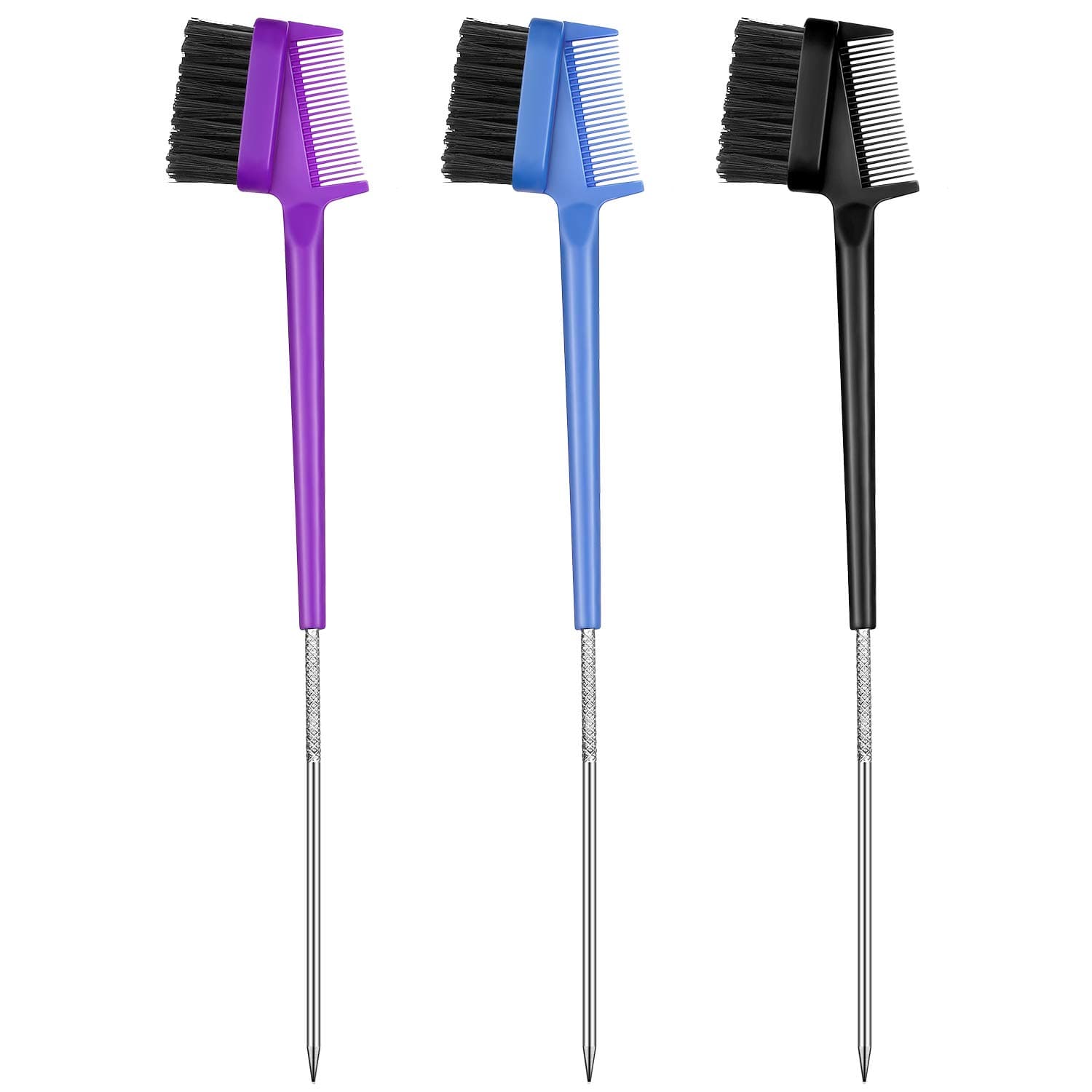 3 Pieces Hair Edge Brush 3 In 1 Edge Brush with Pin Tail Double Sided Control Hair Comb Hair Edge Brush Comb for Hair or Eyebrow