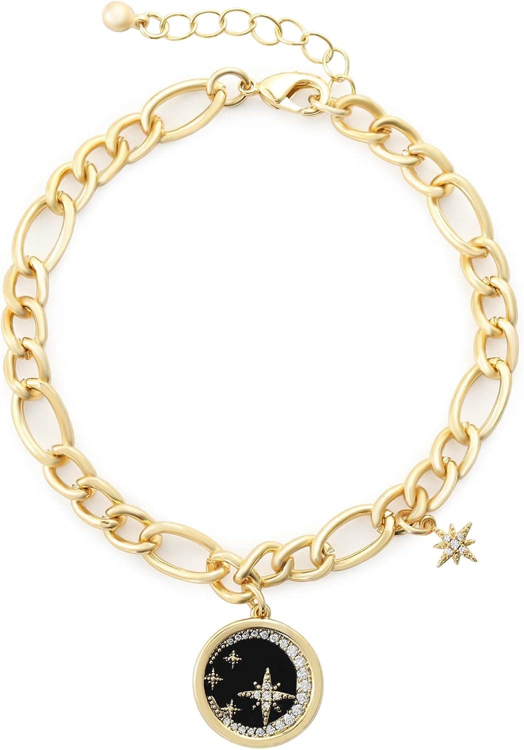 16K Gold Plated Paperclip Bracelets Link Chain Star Moon Sign Dripping Oil Adjustable Bracelet Jewelry for Women Teen Girls Gift