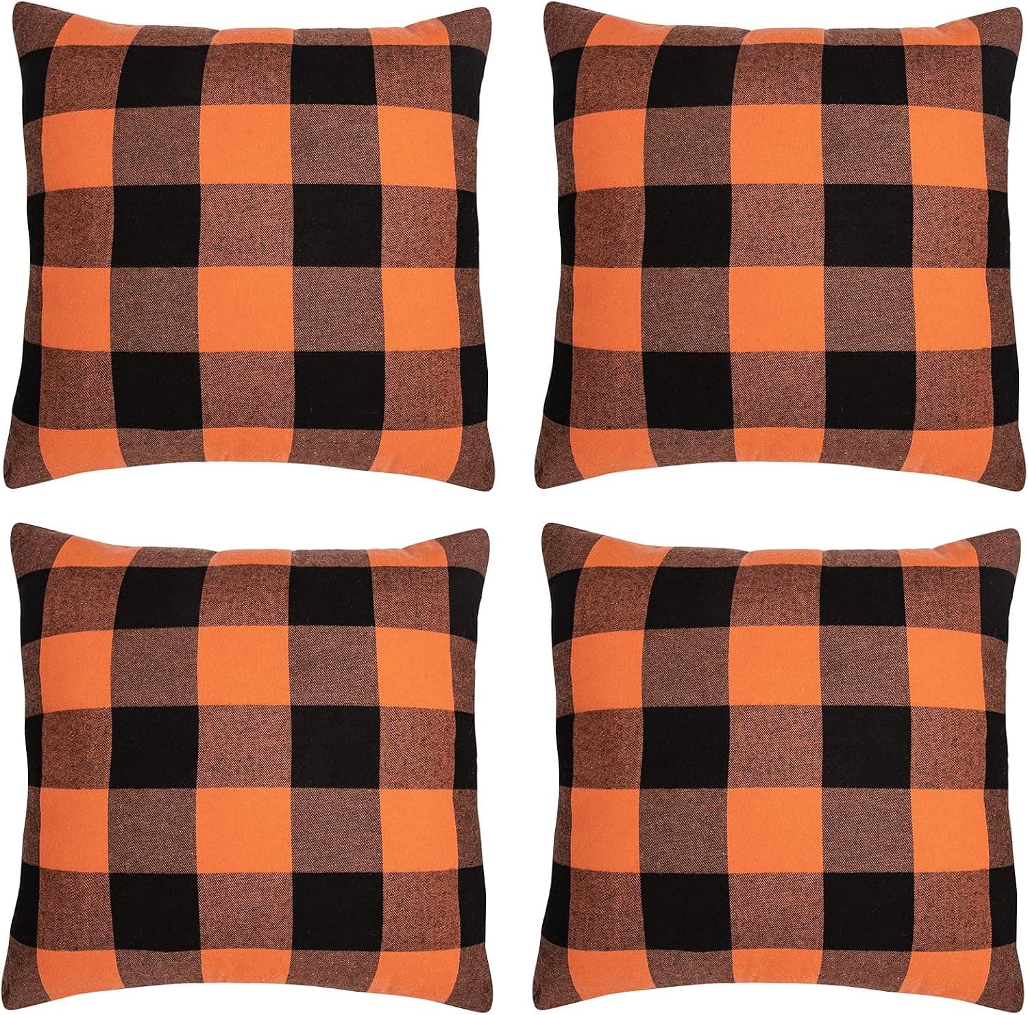 Set of 4 Halloween Pillow Covers 20x20, Farmhouse Buffalo Orange Plaid Pillow Covers Square for Halloween Pillows Holiday Outdoor Christmas Decor Couch Sofa Car