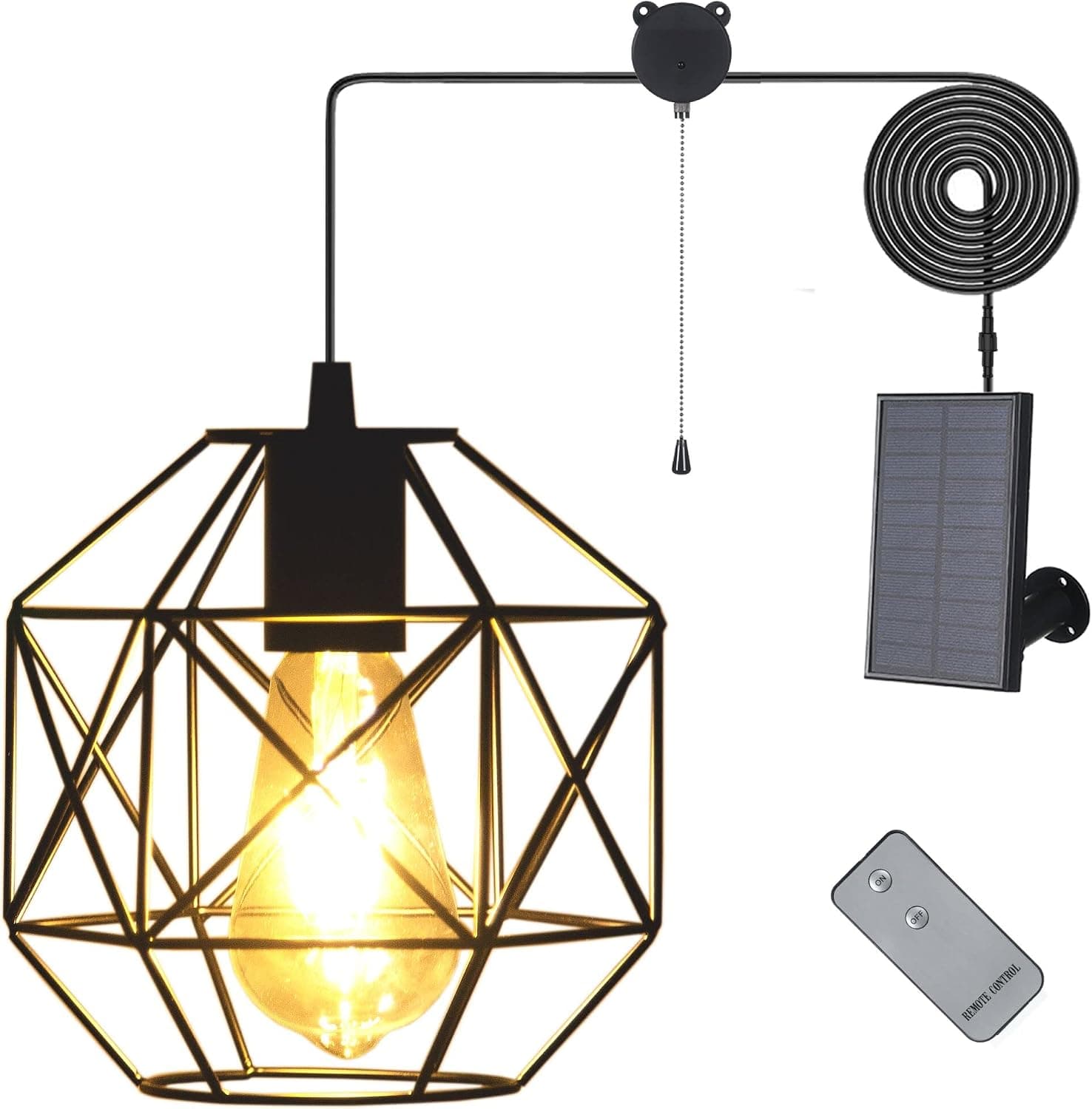 Aofuery Solar Pendant Lights Outdoor, Shed Light Solar Powered Gazebo Lights Outdoor Solar Chandelier Hanging Lights,Solar Lights Indoor with Pull Cord for Home Chicken Coop Barn Garage Storage