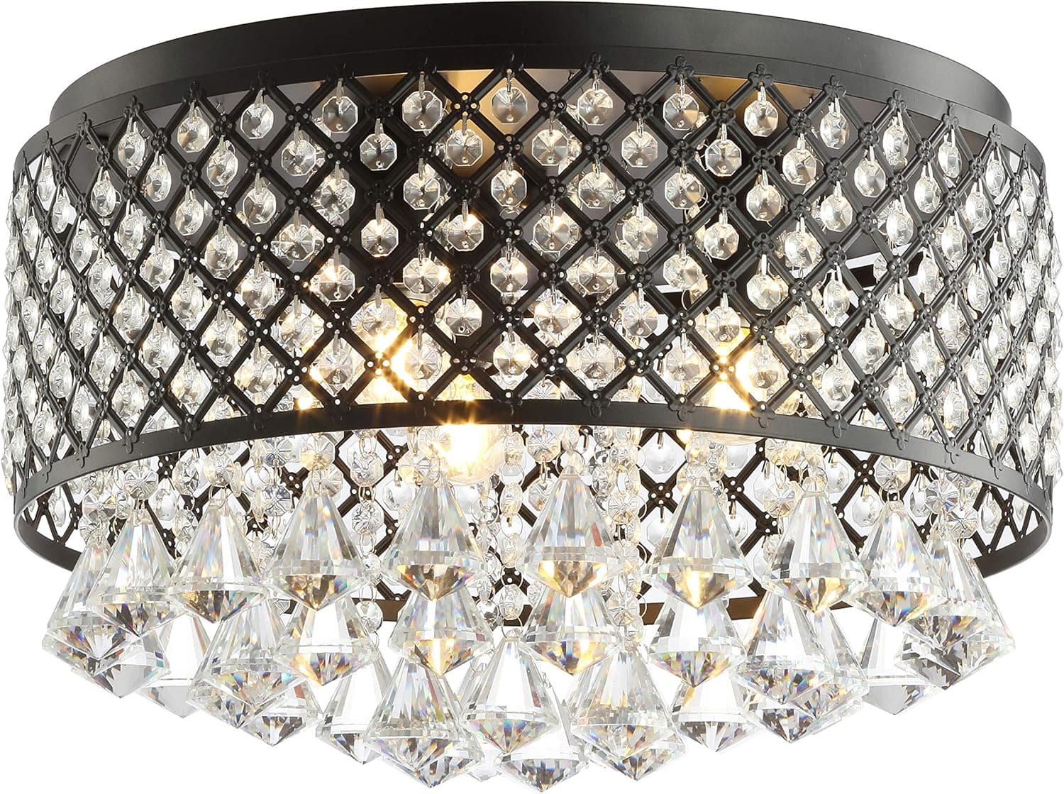 JONATHAN Y JYL6143A Evelyn 17" 3-Light Crystal Drops/Metal LED Flush Mount, Classic, Transitional, Traditional, Glam, Dimmable, 2700K Warm Light Kitchen,Hallway,Bathroom,Stairwell, Black/Clear
