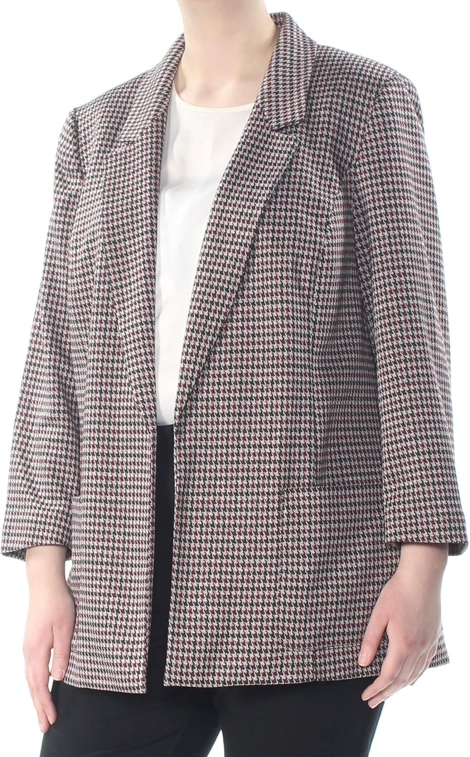 NINE WEST Womens Houndstooth Blazer Jacket