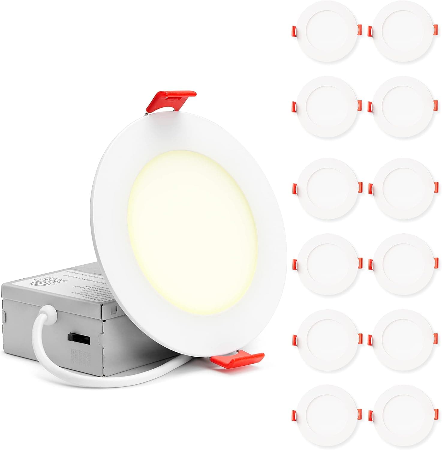 SEHNLICH LED Recessed Lighting 4 inch (12 Pack) - LED Ceiling Lights Ultra Thin Dimmable Canless - 2700K/3000K/3500K/4000K/5000K Color Selectable Downlight - 750LM High Brightness - ETL & Energy Star