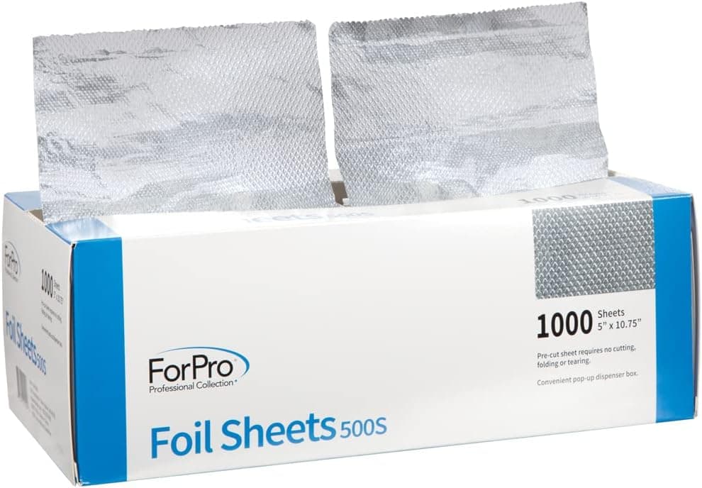 ForPro Embossed Foil Sheets 500S, Aluminum Foil, Pop-Up Foil Dispenser, Hair Foils for Color Application and Highlighting Services, Food Safe, 5” W x 10.75” L, 1000-Count