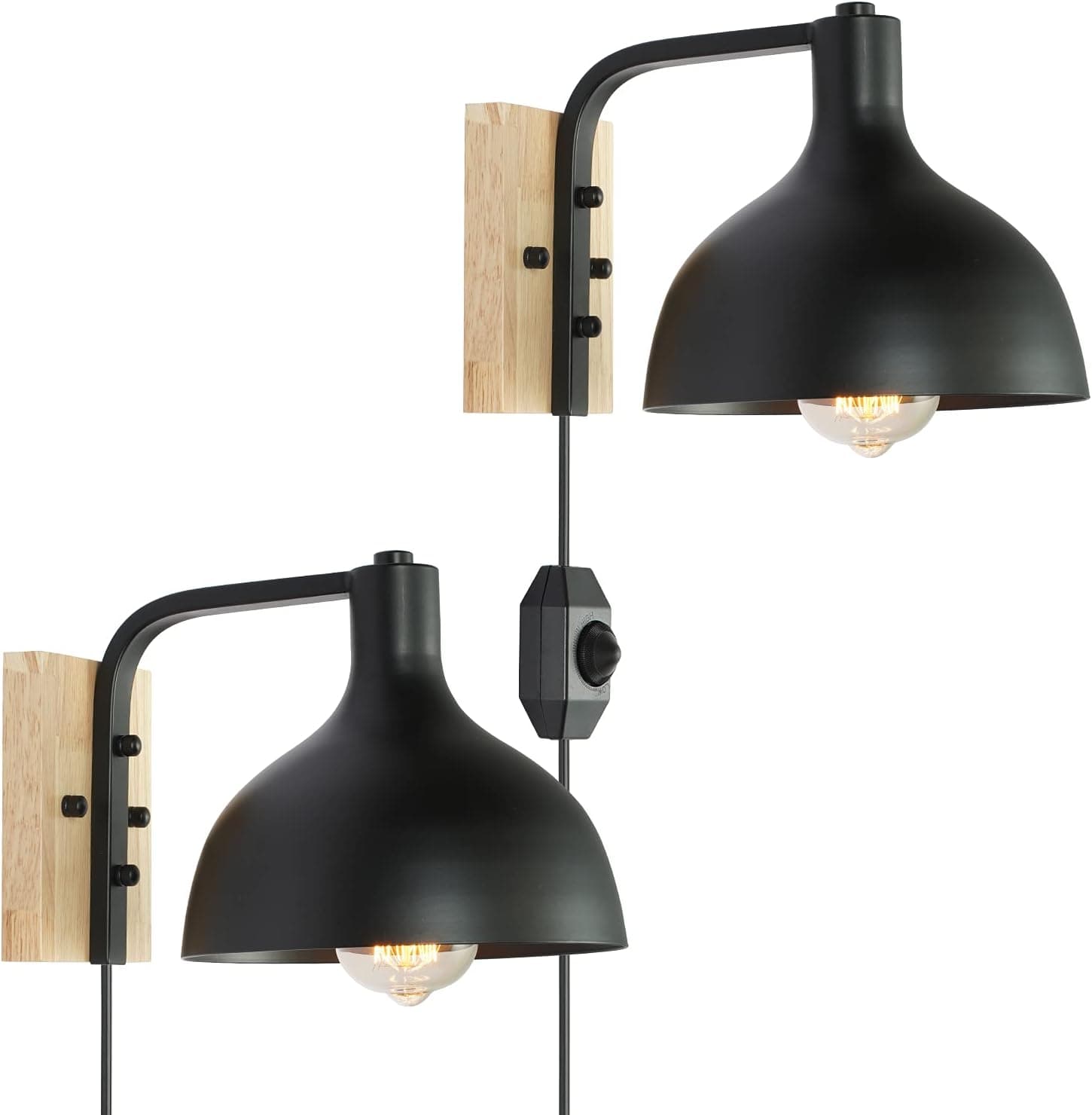 Larkar Dimmable Plug in Wall Sconce UL Wall Lights Plug in Wall Light fixtures Nordic Wall Lamp Bedside Reading Light with On Off Toggle Switch for Bedroom Set of 2