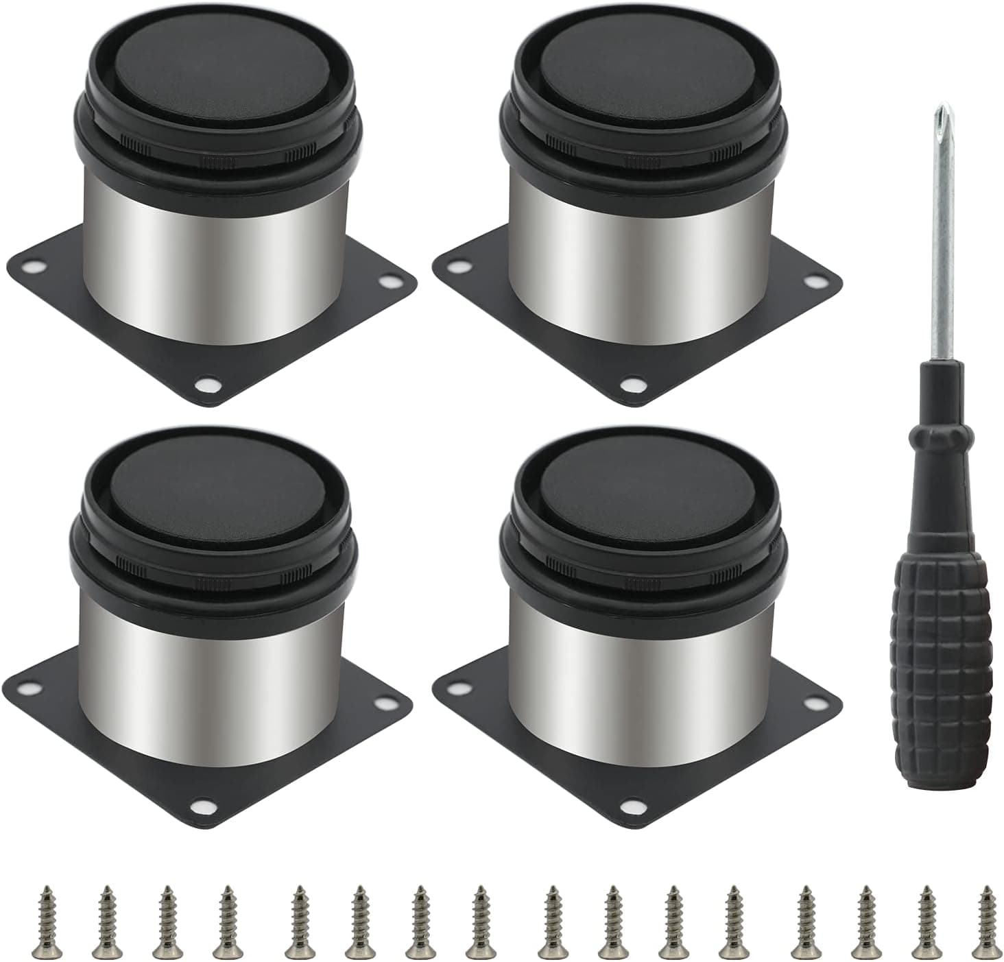 Agidea 4PCS Stainless Steel Furniture Cabinet Leg 2 Inch, Metal Round Adjustable Furniture Leg Kitchen Feet Replacement Legs with Screws & Screwdriver for Sofa Couch Shelves Table