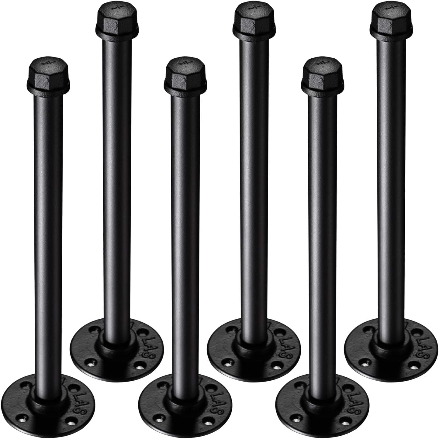 PARANTA Industrial Black Iron Pipe Shelf Brackets 10 Inch Set of 6, Rustic Wall Mounted DIY Shelving Brackets Hanging Custom Pipe Brackets for Floating Shelves