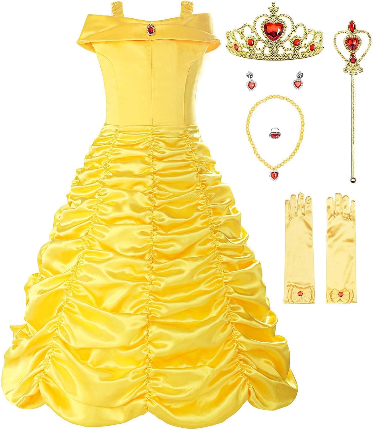 ReliBeauty Little Girls Layered Princess Costume Dress up with Accessories, Yellow