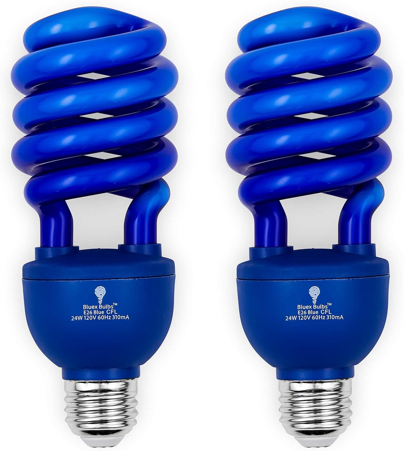 2 Pack BlueX CFL Blue Light Bulb 24W - 100-Watt Equivalent - E26 Spiral Replacement Bulbs - Blue Bulbs Decorative Illumination - for Indoor or Outdoor - DJ, Colored Bulbs CFL, Party, Halloween Bulbs