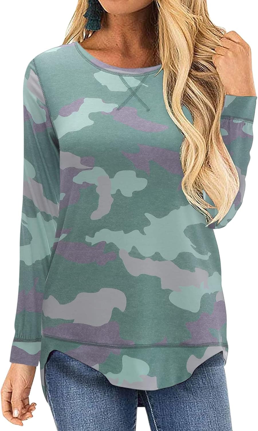 TEMOFON Women's Tops Long Sleeve Crew Neck Top Casual Loose Soft Blouse Tunic T-Shirts S-2XL
