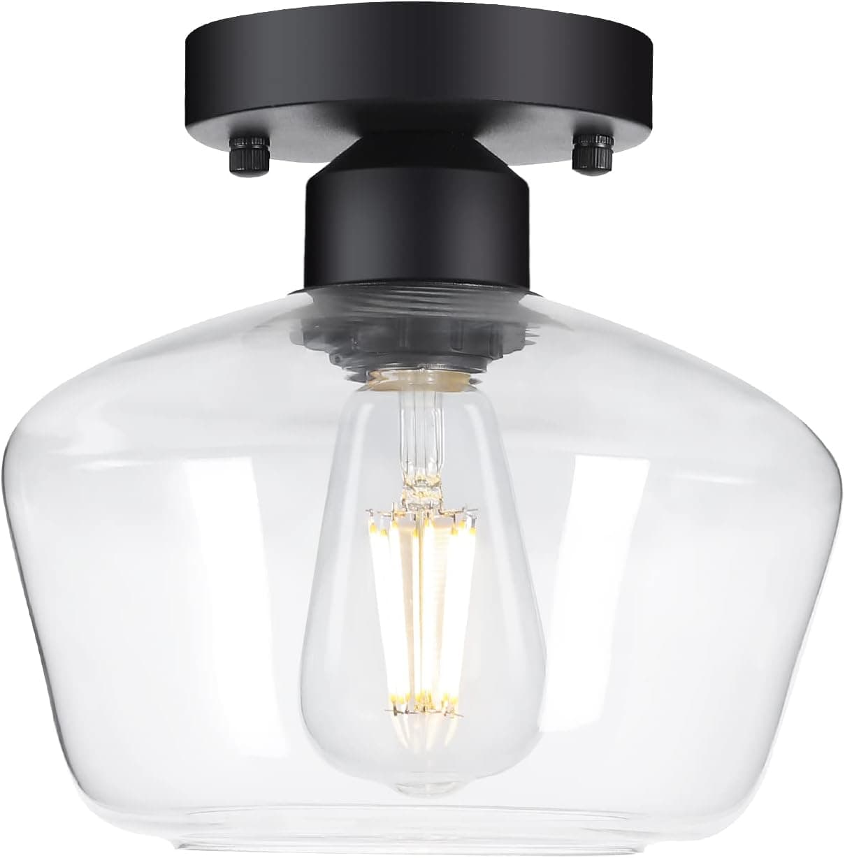 Industrial Semi Flush Mount Ceiling Light, Clear Glass Pendant Lamp Shade, Farmhouse Lighting for Porch Hallway Kitchen Bedroom, Vintage Hanging Light Fixtures,Outdoor Porch Lamp