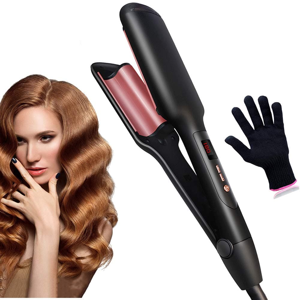 DONYKARRY Curling Iron Wand Dual Voltage Hair Crimper with LCD Temp Display Ceramic Tourmaline Temperature Adjustable Portable Hair Waver Heats Up Quickly