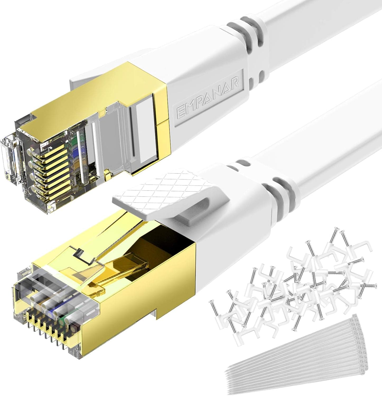 Empanar Cat 8 Ethernet Cable 15 ft Flat White, Cat8 Ethernet Cord High Speed 40Gbps 2000Mhz Weatherproof Heavy Duty Cat8 RJ45 Cable for Router Gaming Modem PC PS4 PS5 Xbox