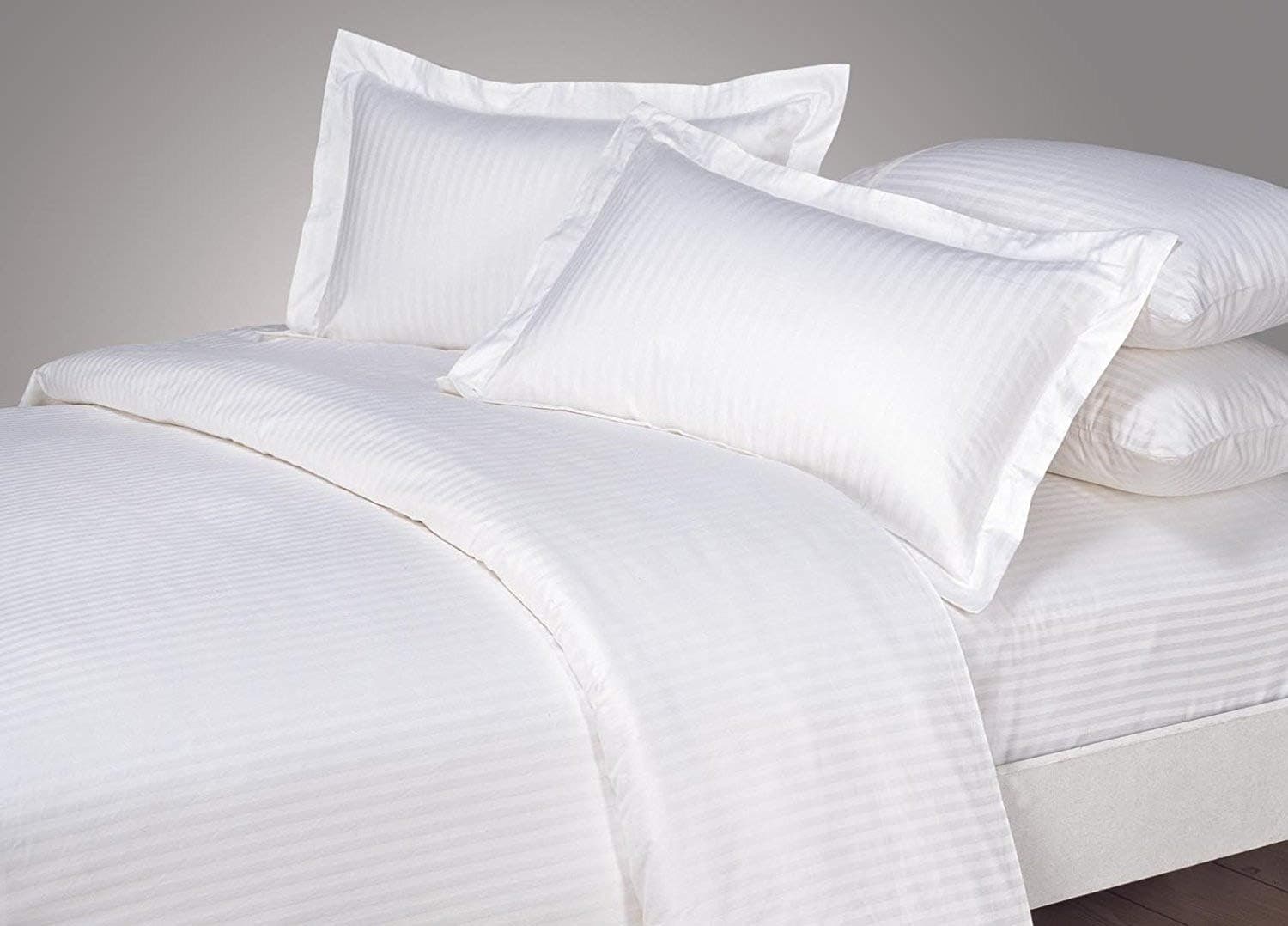 Bed Alter Striped Pillow Shams Set of 2 Hypoallergenic 100% Egyptian Cotton 600 Thread Count Luxurious and Soft (Standard Size- Queen/Full/Twin, Pearl White)