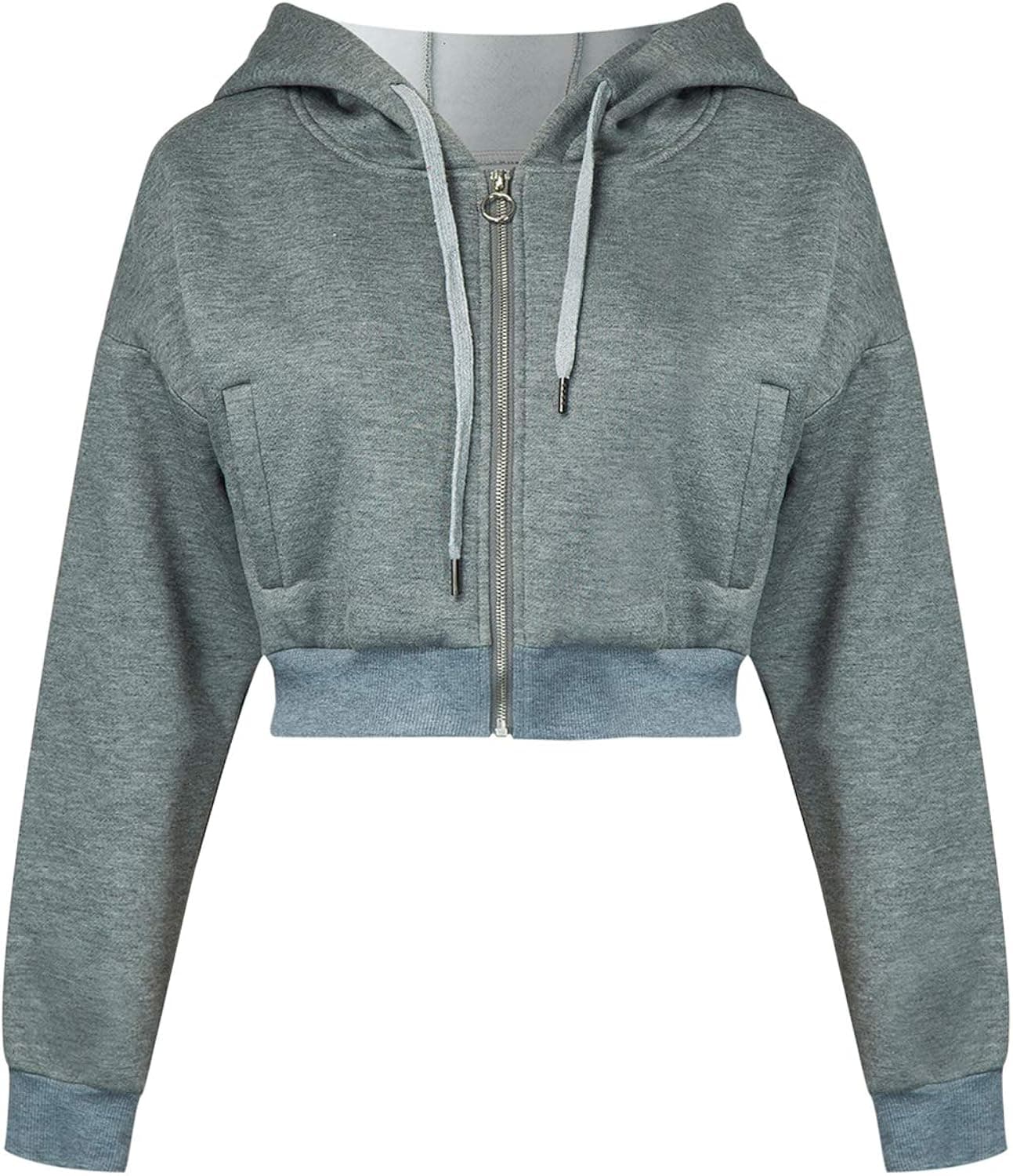 Joeoy Women's Drawstring Zip Up Fleece Hoodie Coat Jacket Crop Top