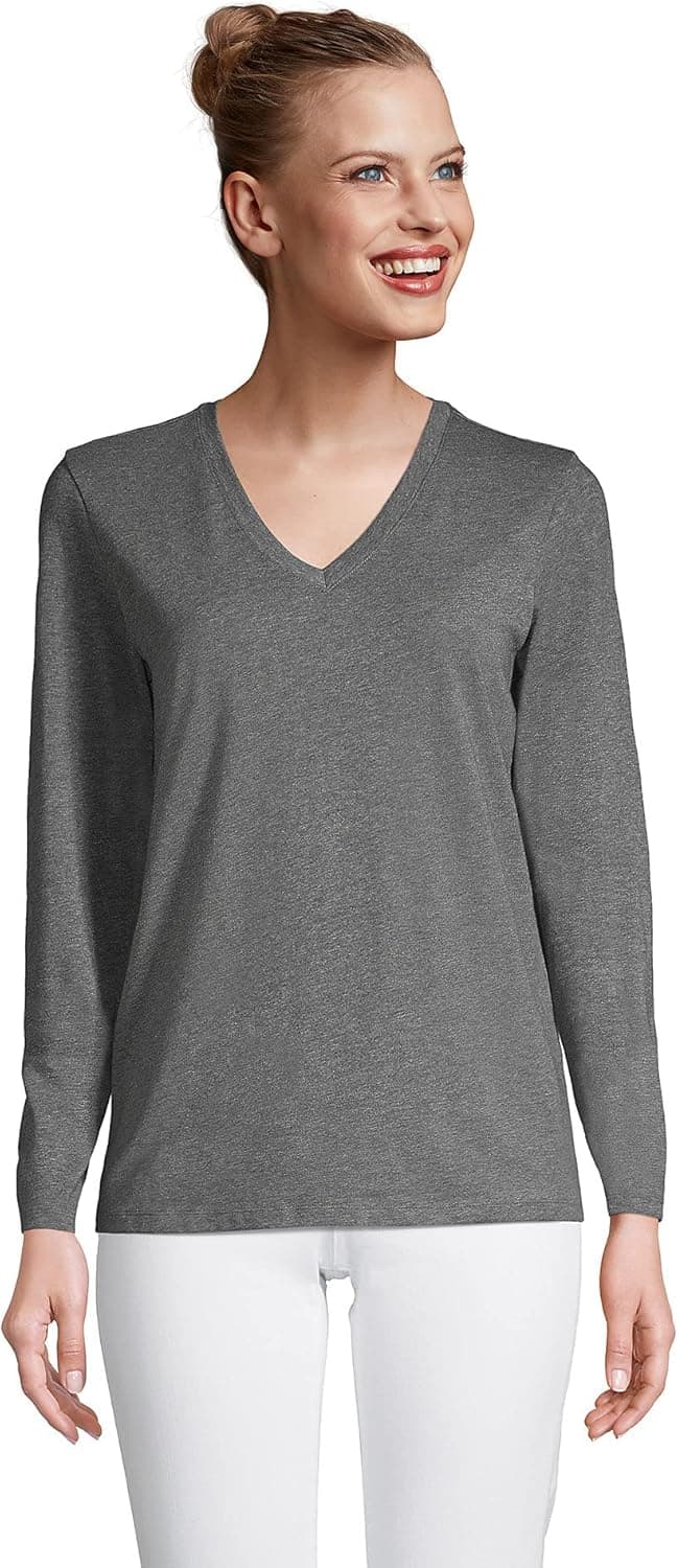 Lands' End Women's Relaxed Supima Cotton Long Sleeve V-Neck T-Shirt