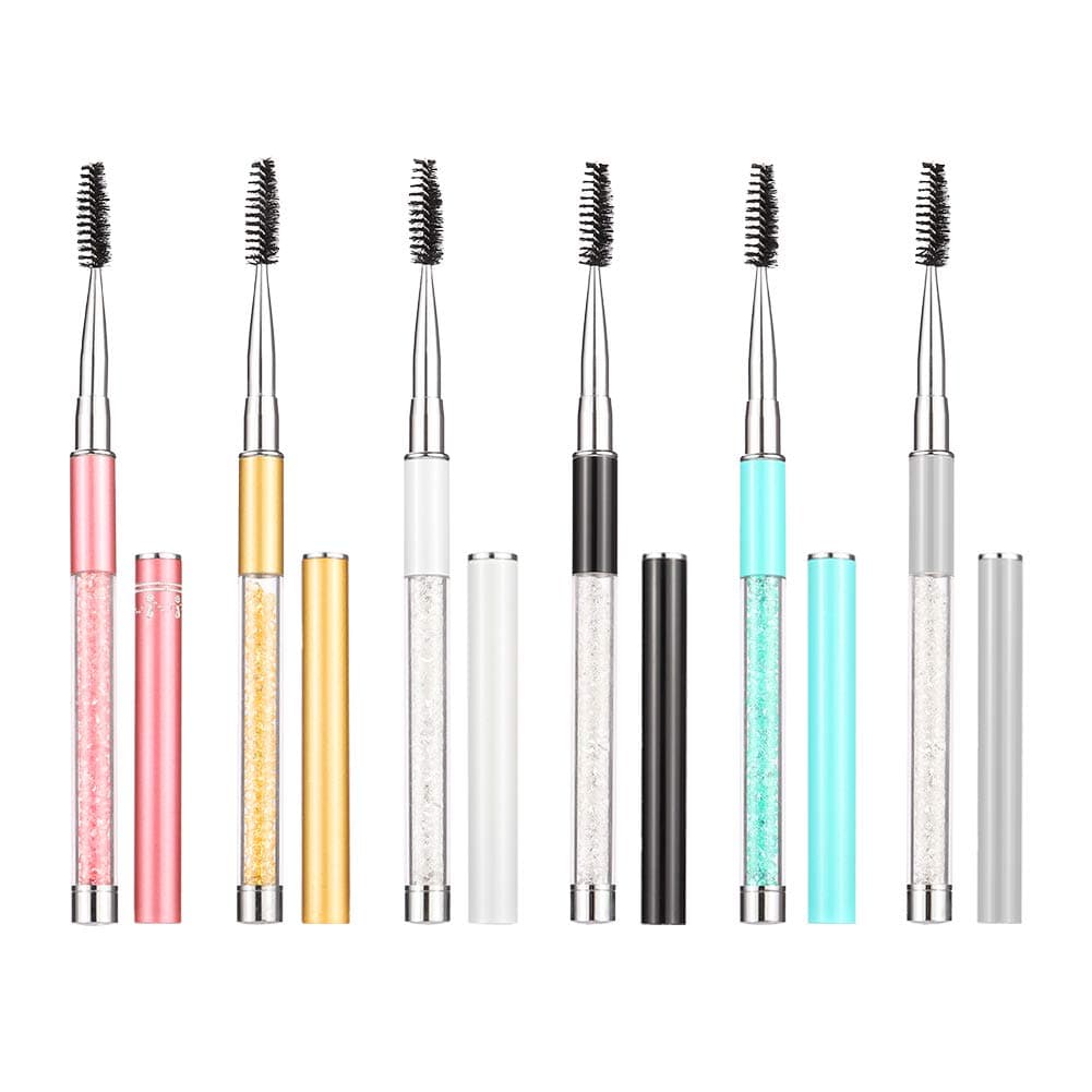 DaveandAthena 6Pcs Travel Eyelash Brush with Cap and Crystal Tube, Eyebrow Mascara Wands Brush Applicator for Eyelash Extension and Lifting Makeup Brushes