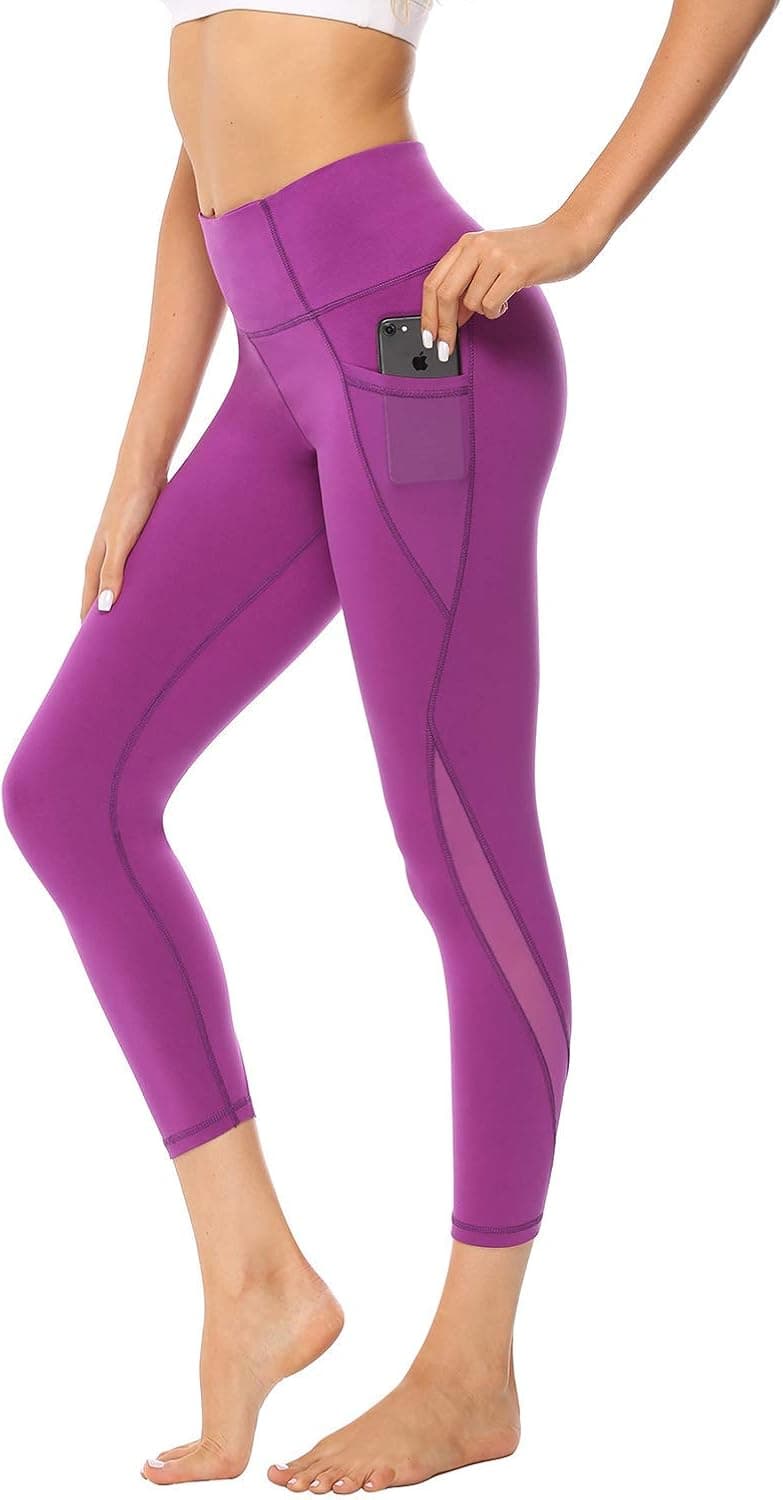 Edeey High Waisted Yoga Pants for Women 3 Pockets Tummy Control Workout Running Leggings 4 Way Stretch