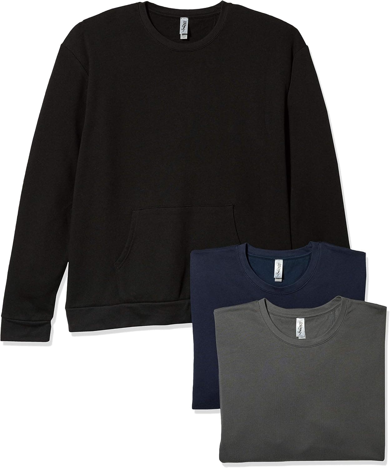 Marky G Apparel Men's Long Sleeve Crewneck T-Shirt with Pocket (Pack of 3)