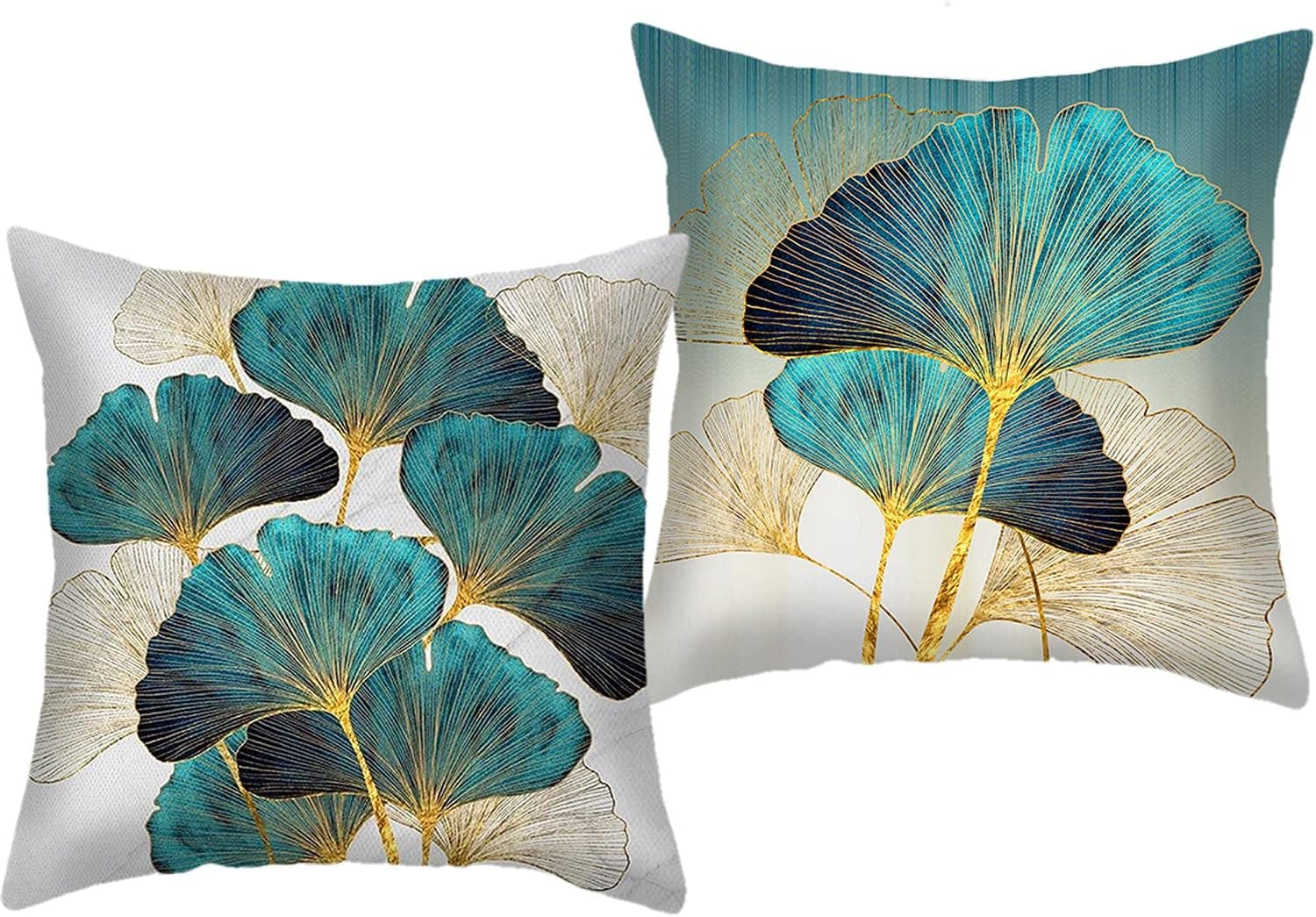 Throw Pillow Covers Teal Plant Leaves - 20x20 Inch Green Leaf Square Decorative Cushion Pillow Cover - Set of 2 Soft Hidden Zipper Pillow case for Sofa Couch Living Room