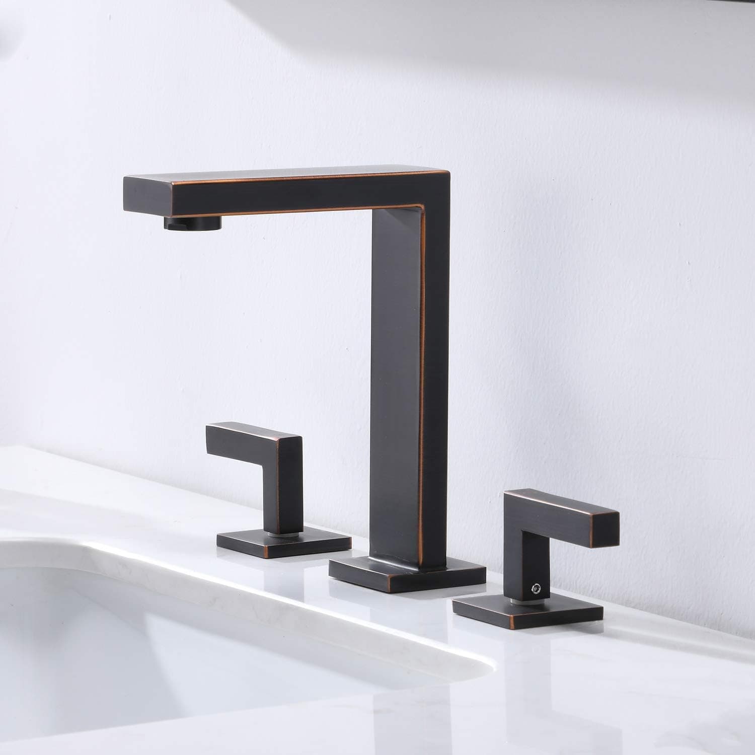 VCCUCINE Modern 2 Handle 3 Holes Oil Rubbed Bronze Wideapread Bathroom Faucet, Lavatory Vanity Sink Faucet Bronze Bathroom Sink Faucet with Water Supply Lines